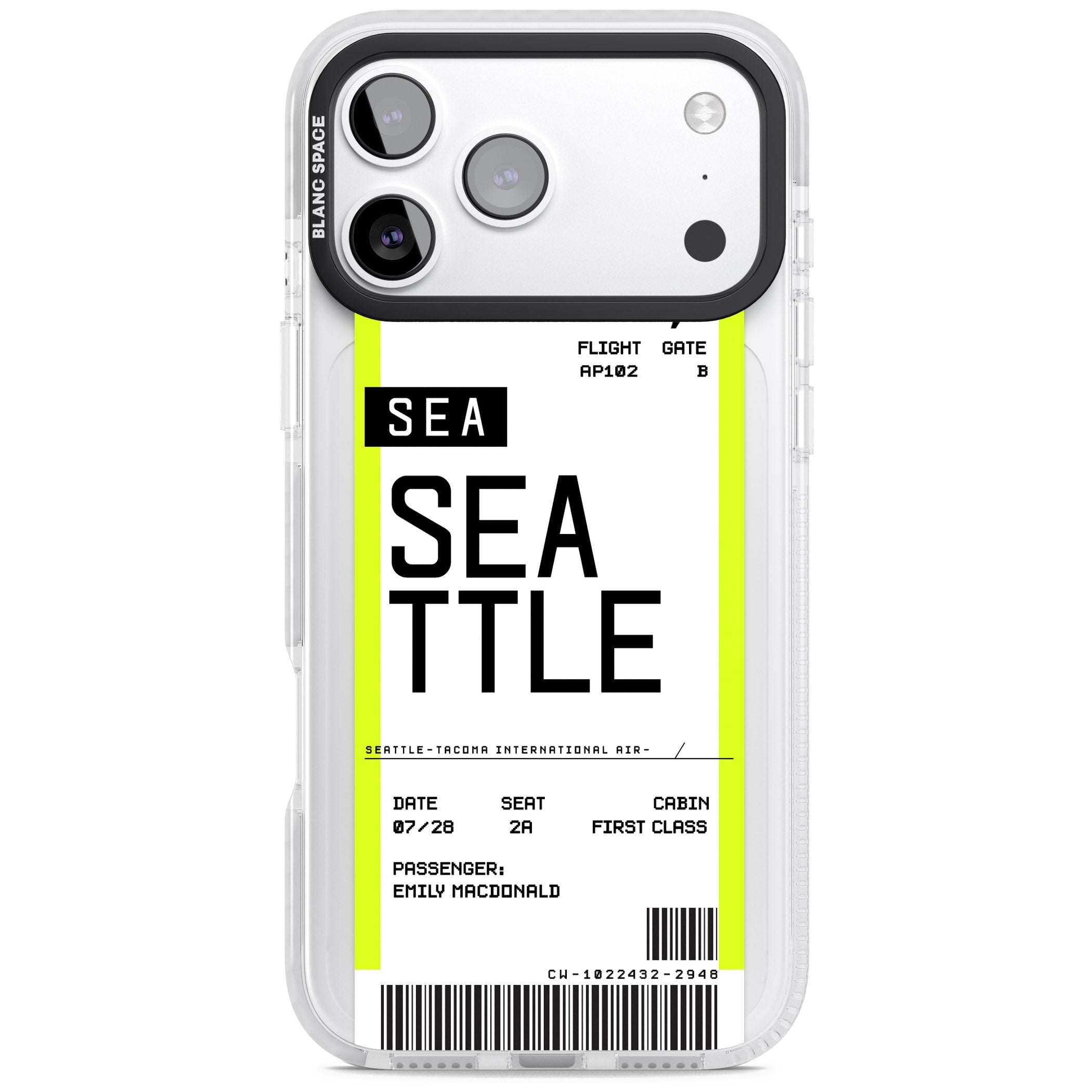 Personalised Seattle Boarding Pass iPhone 17 Pro Max Impact Clear Phone Case