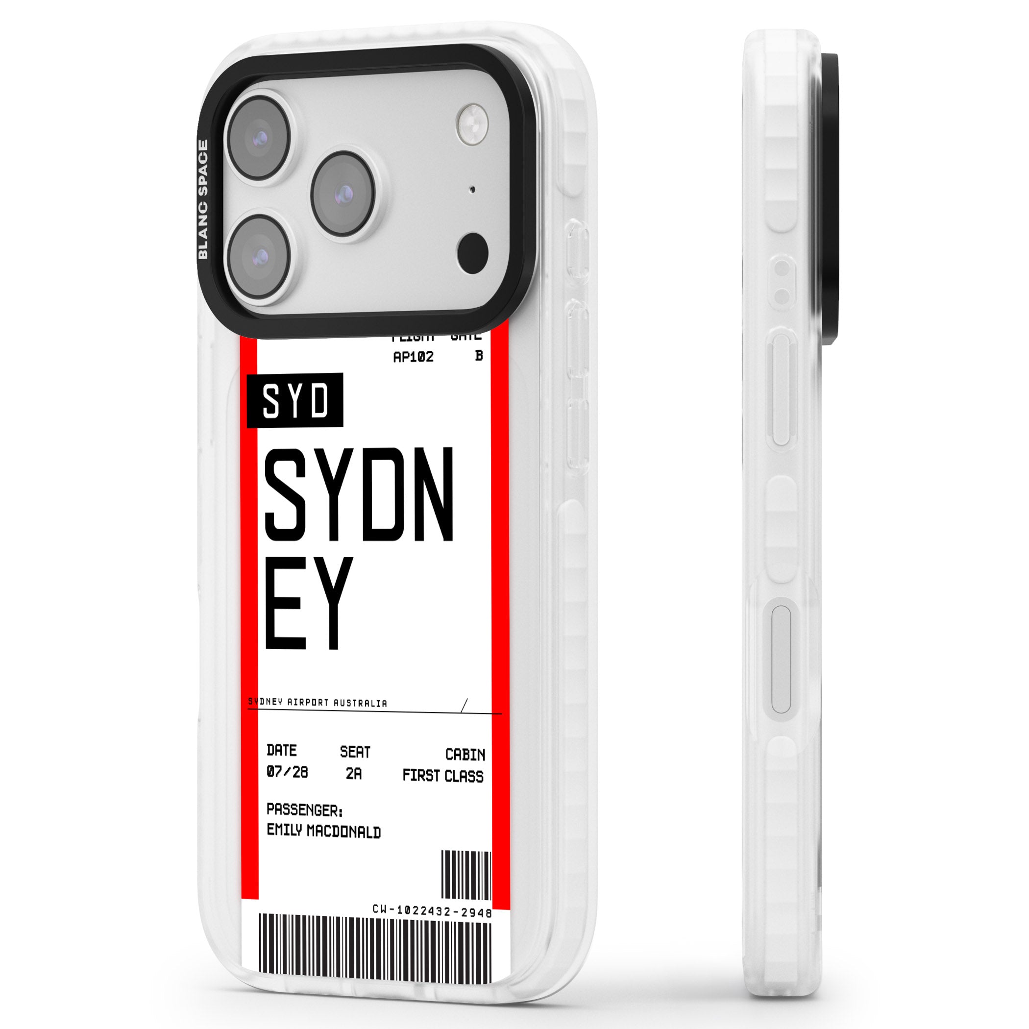 Personalised Sydney Boarding Pass iPhone 17 Pro Max Impact Clear Phone Case Side Profile