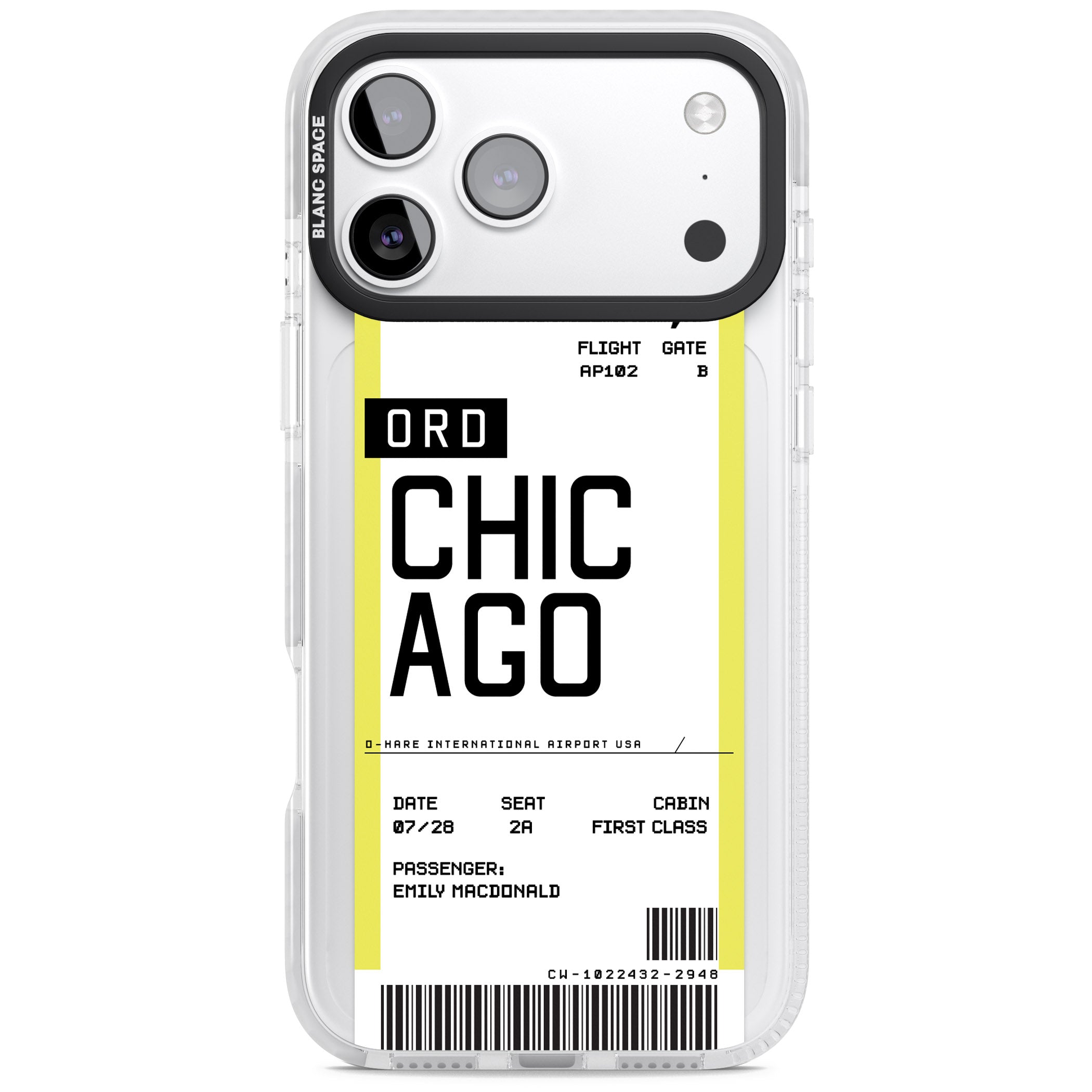 Personalised Chicago Boarding Pass iPhone 17 Pro Max Impact Clear Phone Case