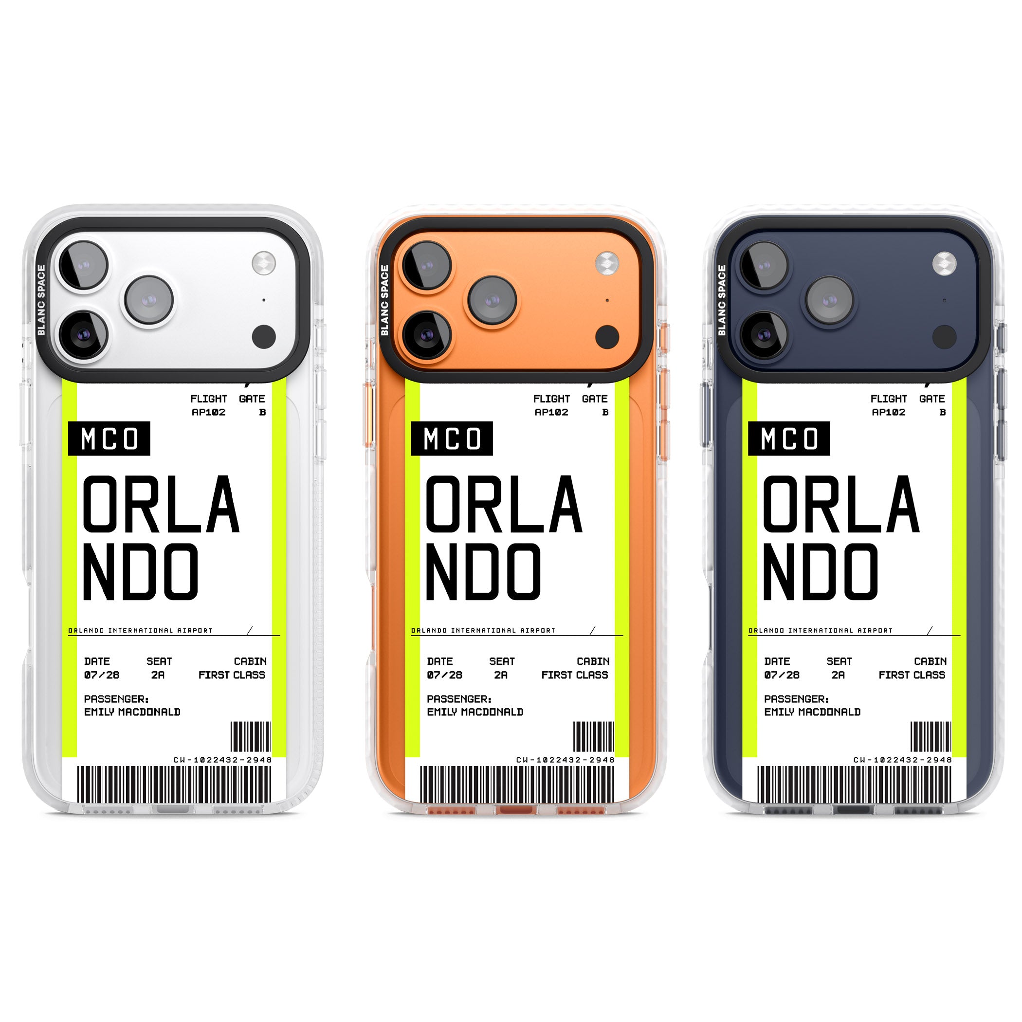 Personalised Orlando Boarding Pass iPhone 17 Pro Impact Clear Phone Case APT Impact Protection