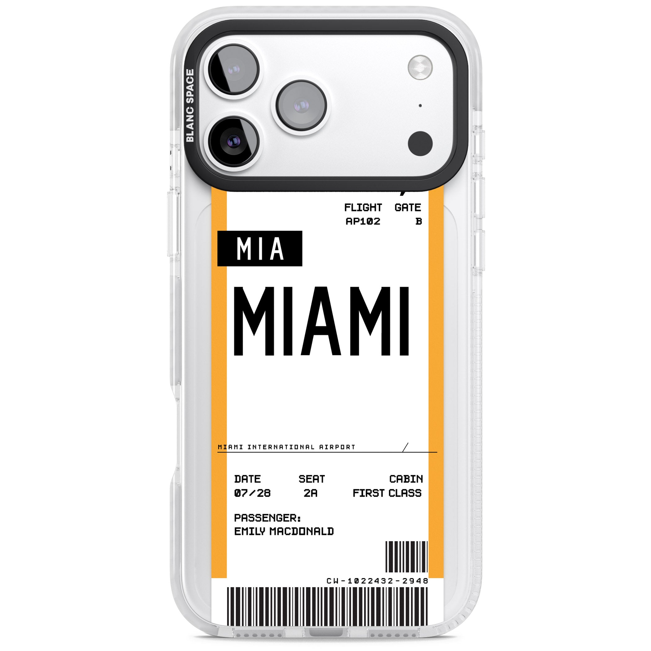 Personalised Miami Boarding Pass iPhone 17 Pro Max Impact Clear Phone Case
