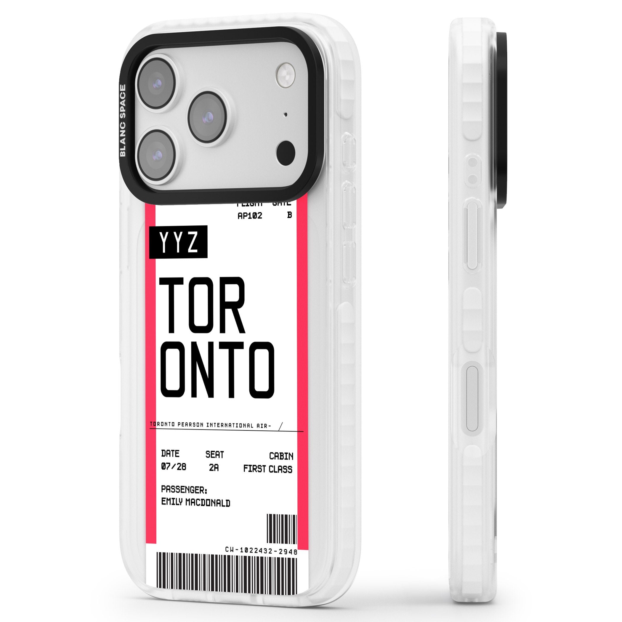 Personalised Toronto Boarding Pass iPhone 17 Pro Max Impact Clear Phone Case Side Profile