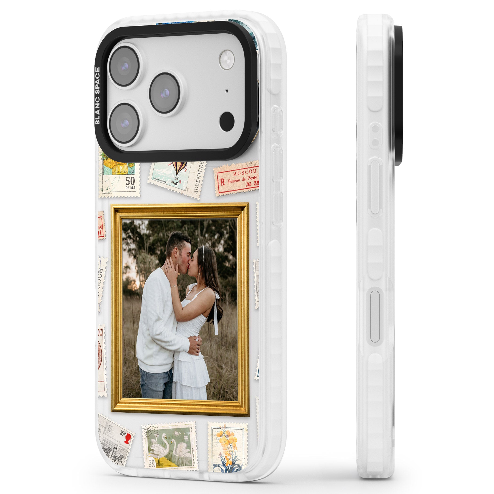 Personalised Vintage Photo Frame Collage iPhone 17 Pro Max Impact Clear Phone Case Side Profile
