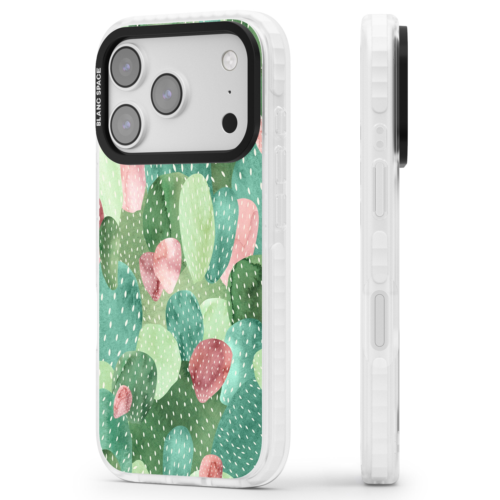 Cactus Charm iPhone 17 Pro Max Impact Clear Phone Case Side Profile