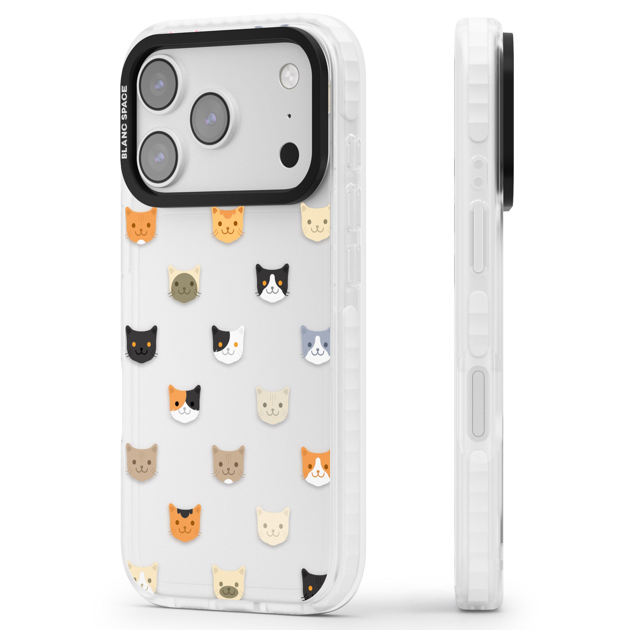 Cute Cat Face Transparent iPhone 17 Pro Max Impact Clear Phone Case Side Profile