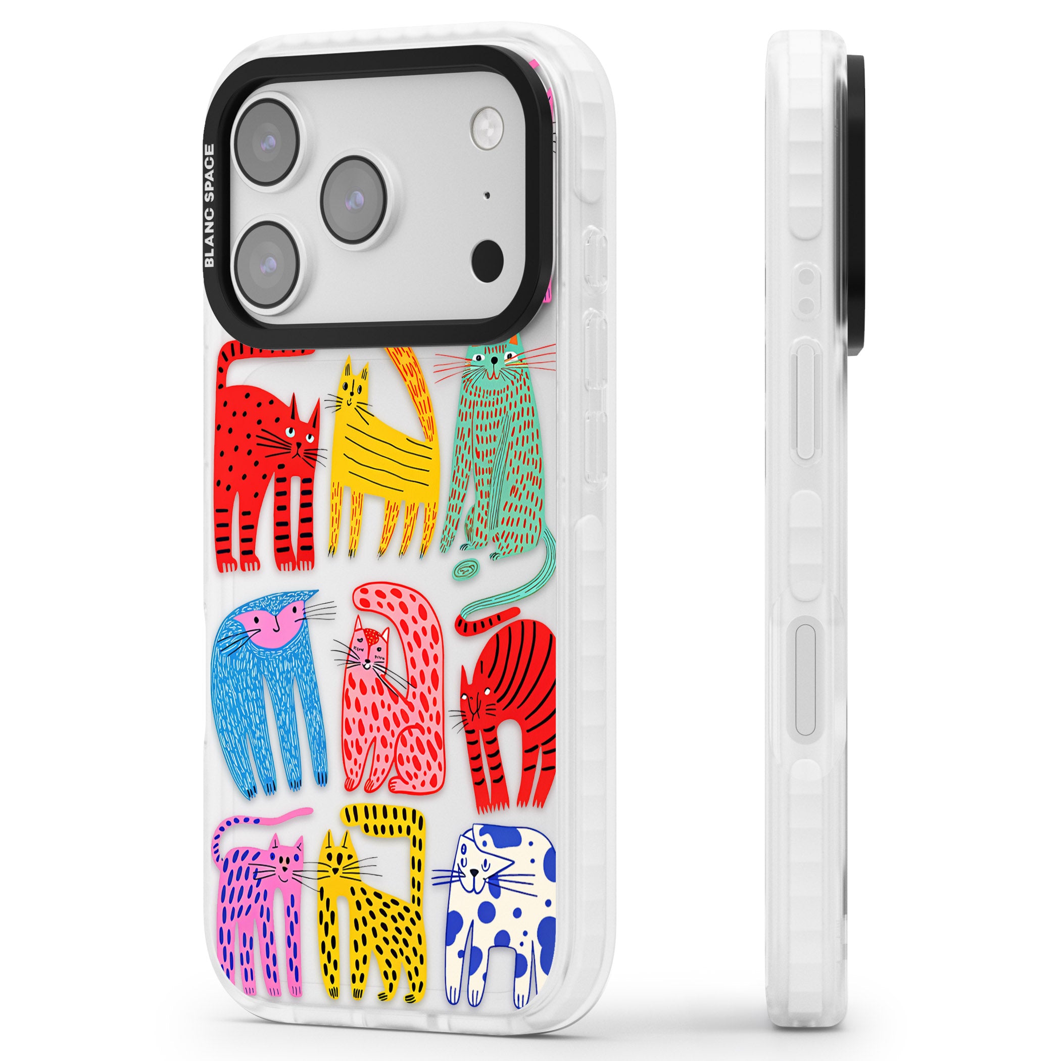 Abstract Colourful Cats iPhone 17 Pro Max Impact Clear Phone Case Side Profile