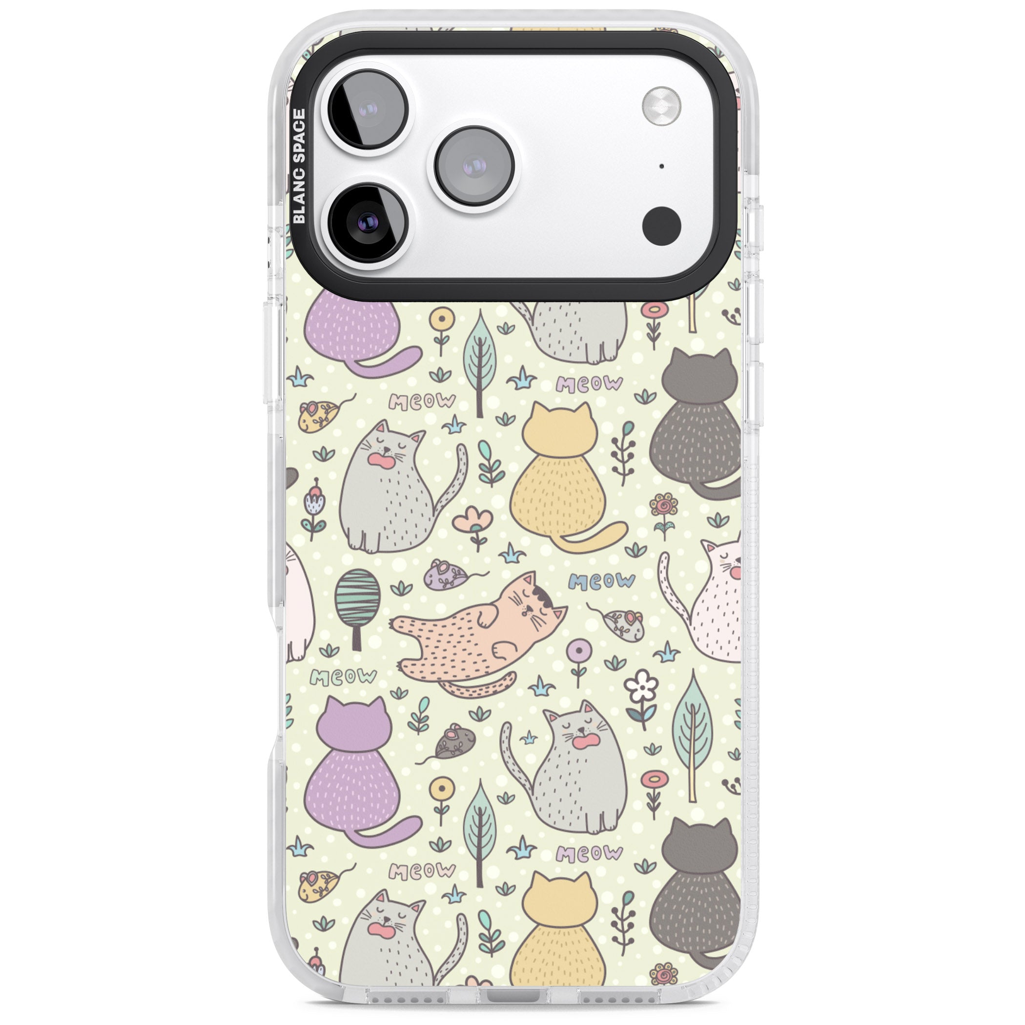 Cat Pattern Cream iPhone 17 Pro Max Impact Clear Phone Case