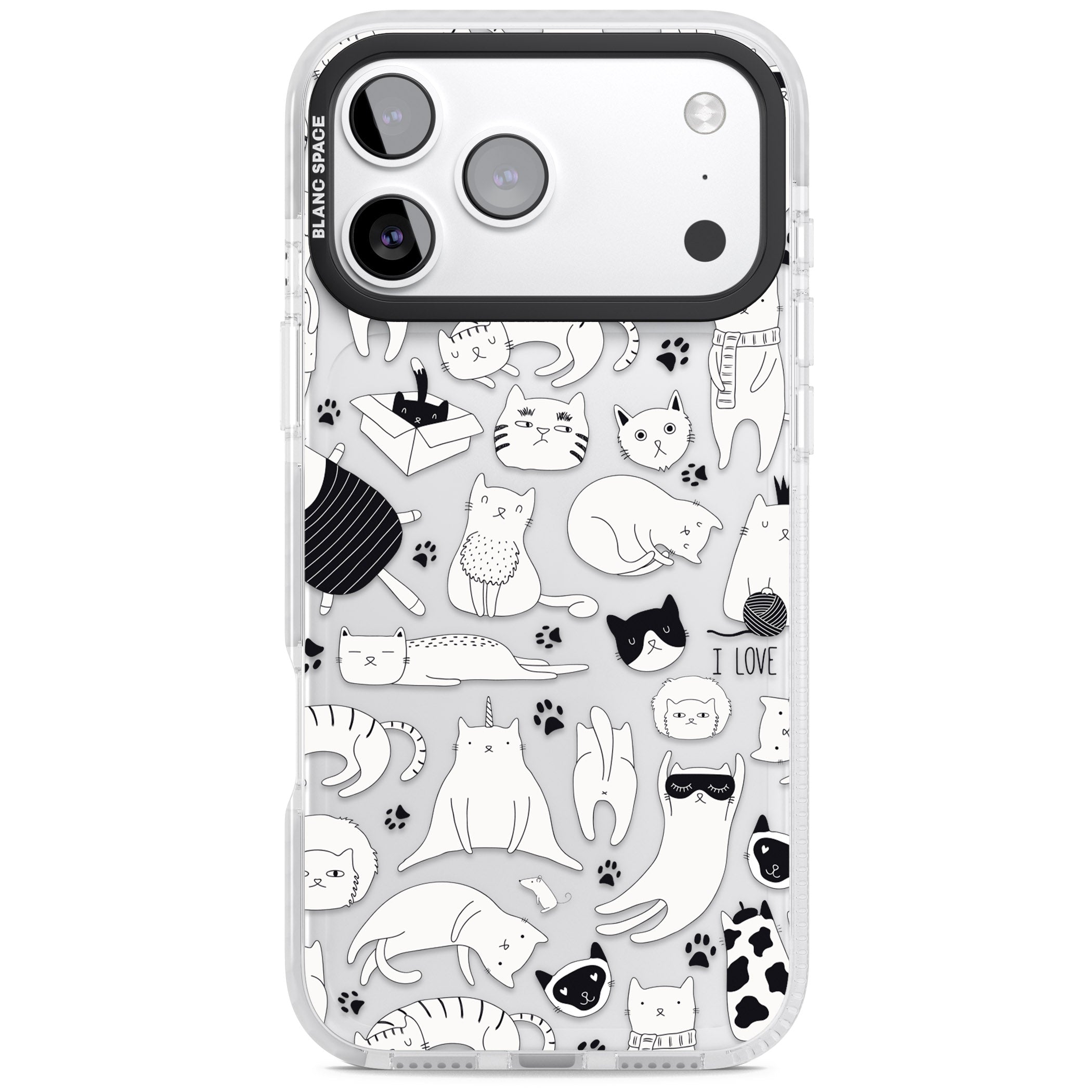 Cartoon Cat Collage Black & White iPhone 17 Pro Max Impact Clear Phone Case