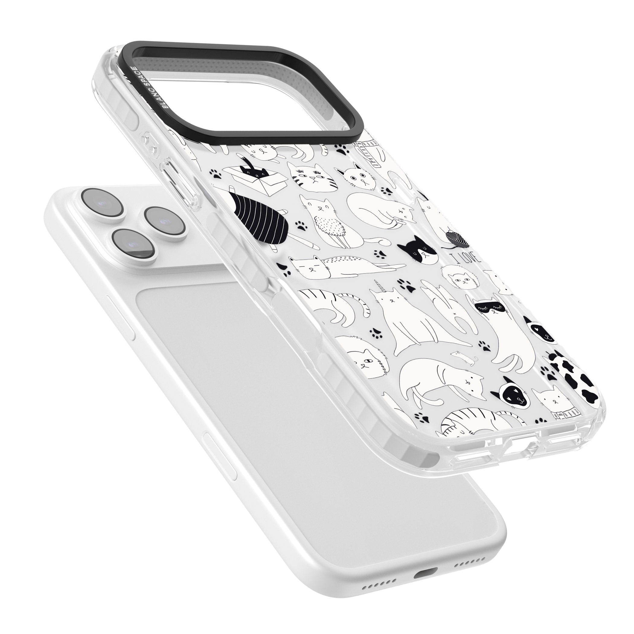 Cartoon Cat Collage Black & White iPhone 17 Pro Max Impact Clear Phone Case Colours