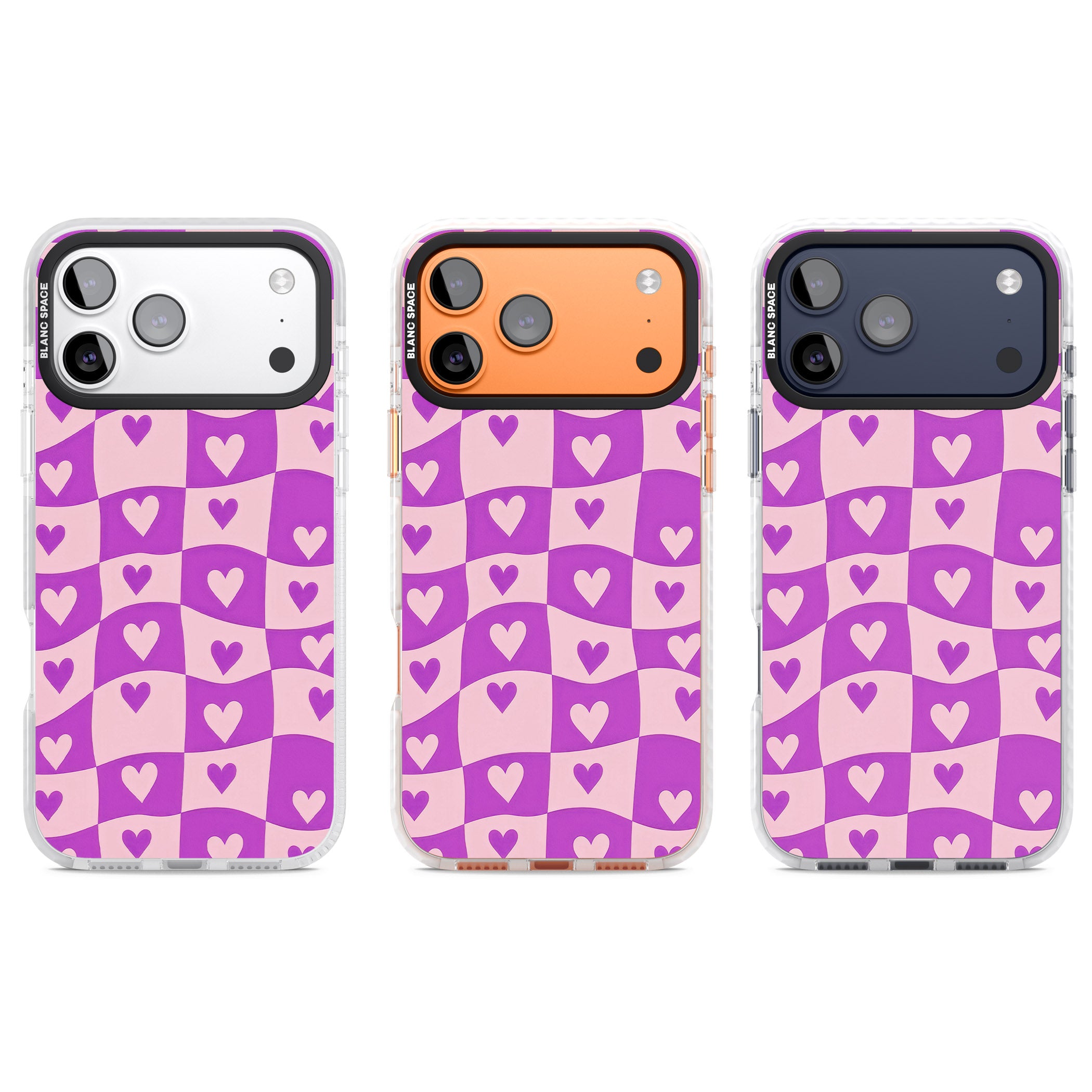 Purple Wavy Checked Hearts iPhone 17 Pro Impact Clear Phone Case APT Impact Protection