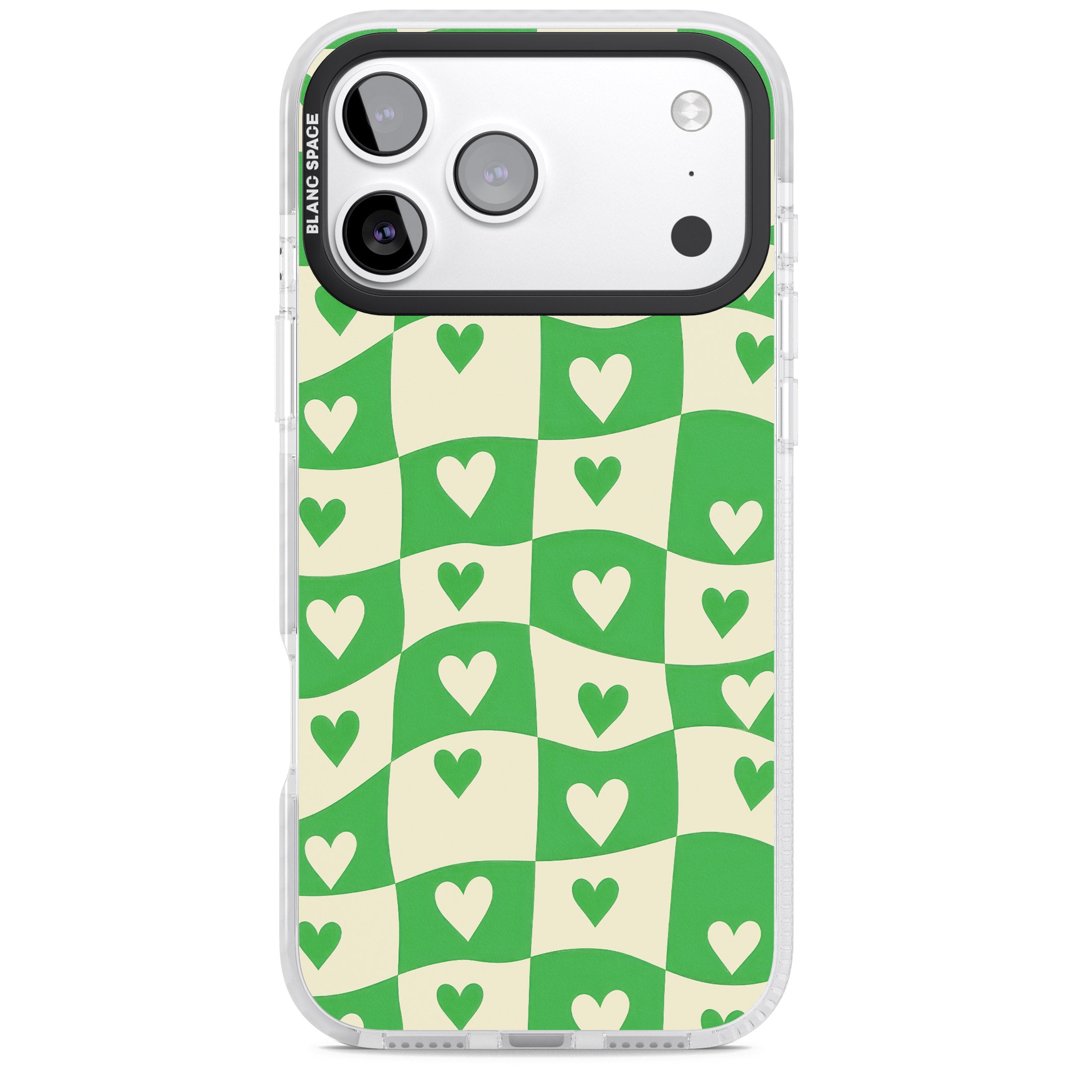Green Wavy Checked Hearts iPhone 17 Pro Impact Clear Phone Case