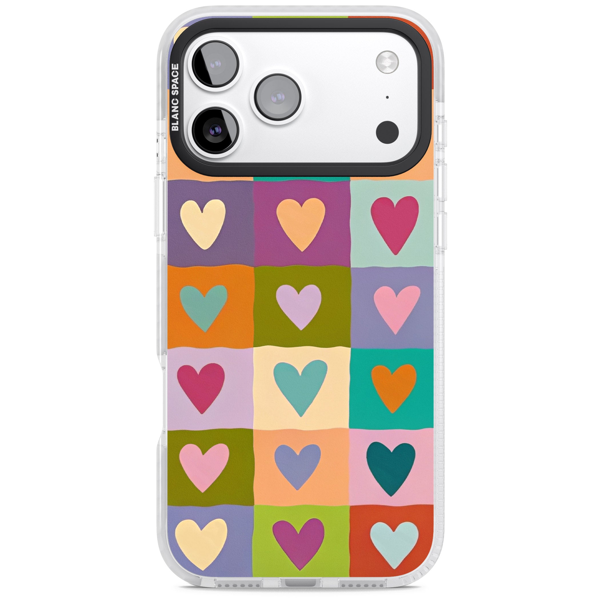 Multicolour Checked Hearts iPhone 17 Pro Max Impact Clear Phone Case
