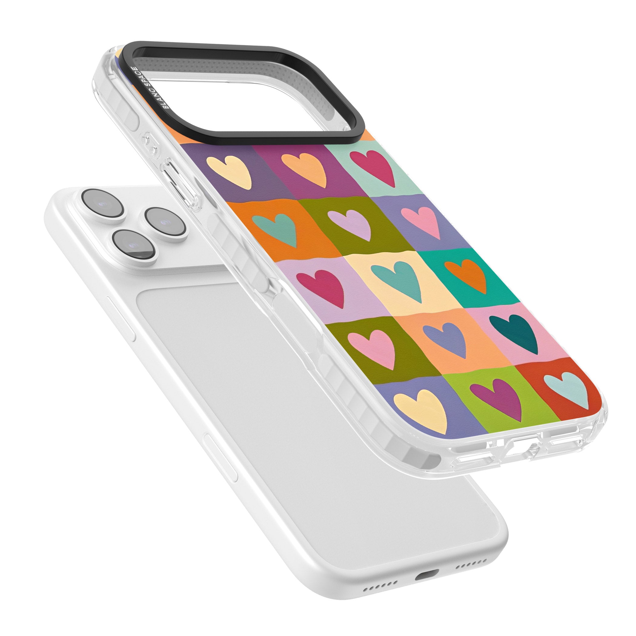 Multicolour Checked Hearts iPhone 17 Pro Max Impact Clear Phone Case Colours
