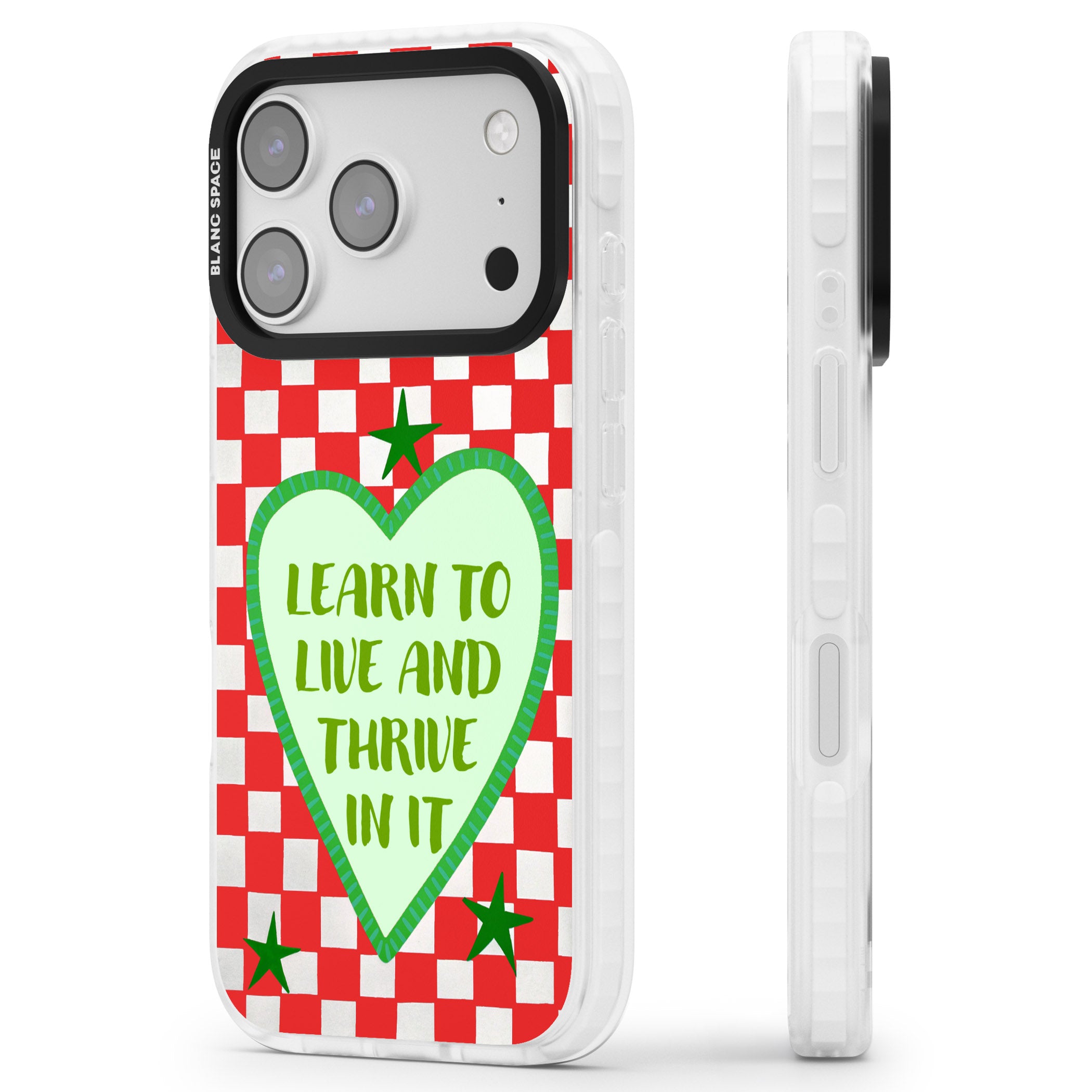 Learn To Live iPhone 17 Pro Max Impact Clear Phone Case Side Profile