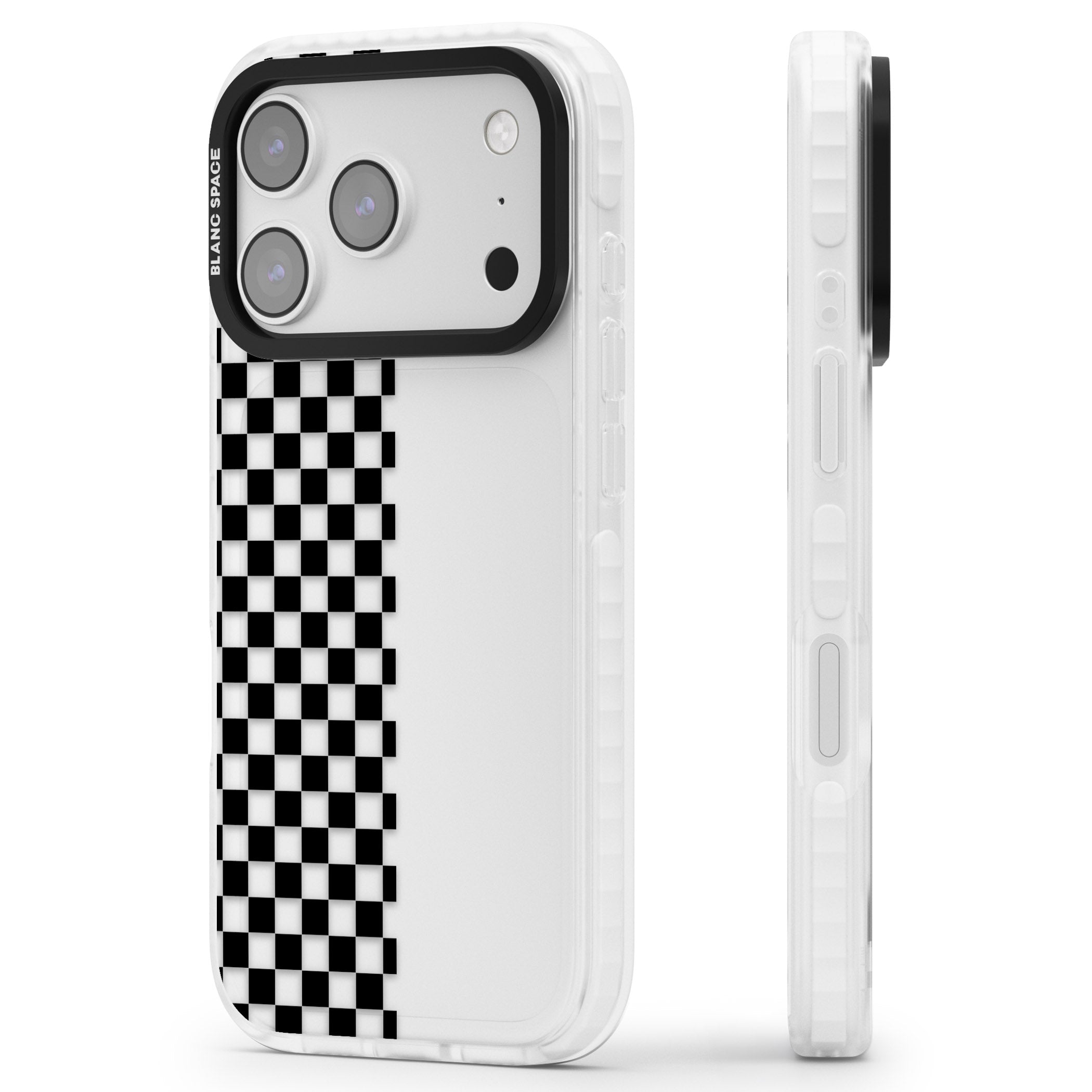 Checker: Half Black Check On Clear iPhone 17 Pro Max Impact Clear Phone Case Side Profile
