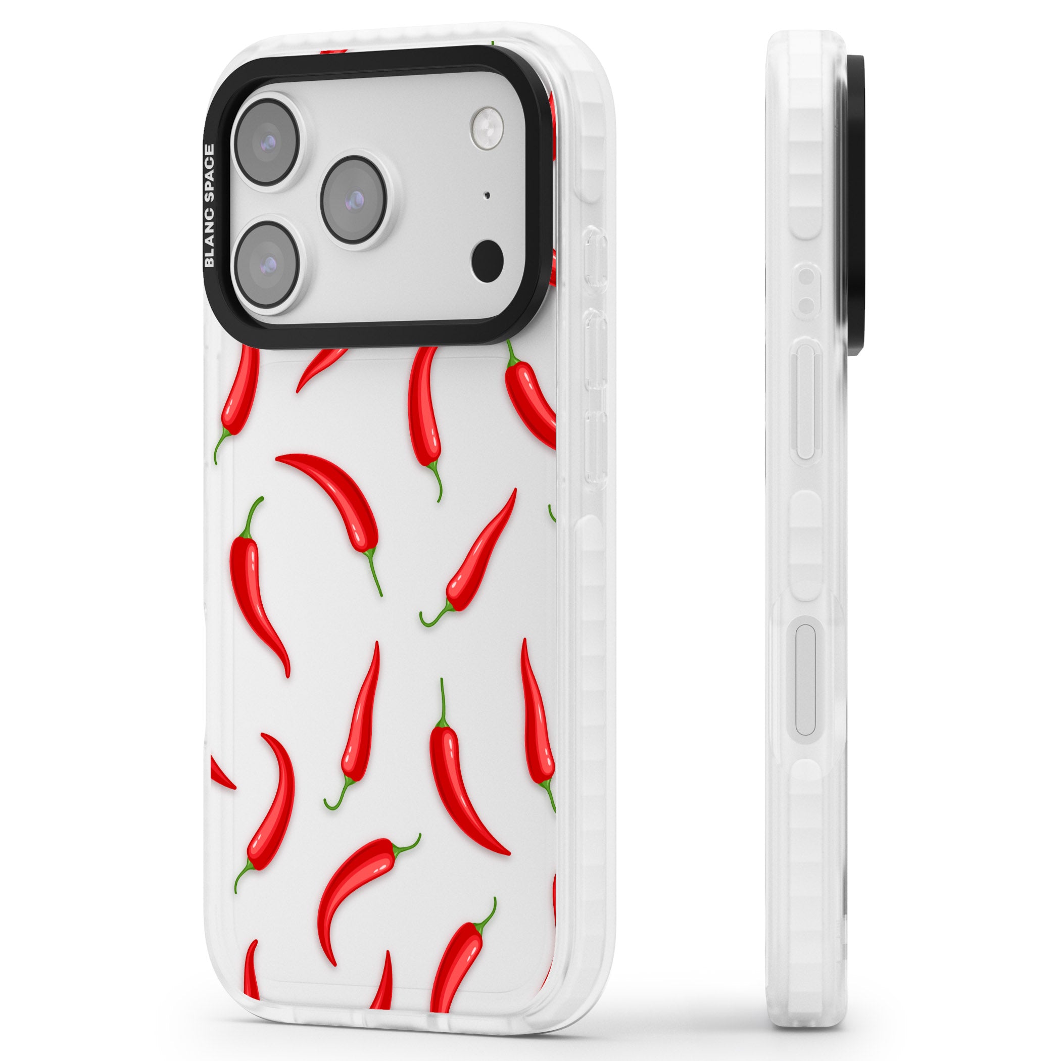 Chilli Pattern iPhone 17 Pro Max Impact Clear Phone Case Side Profile