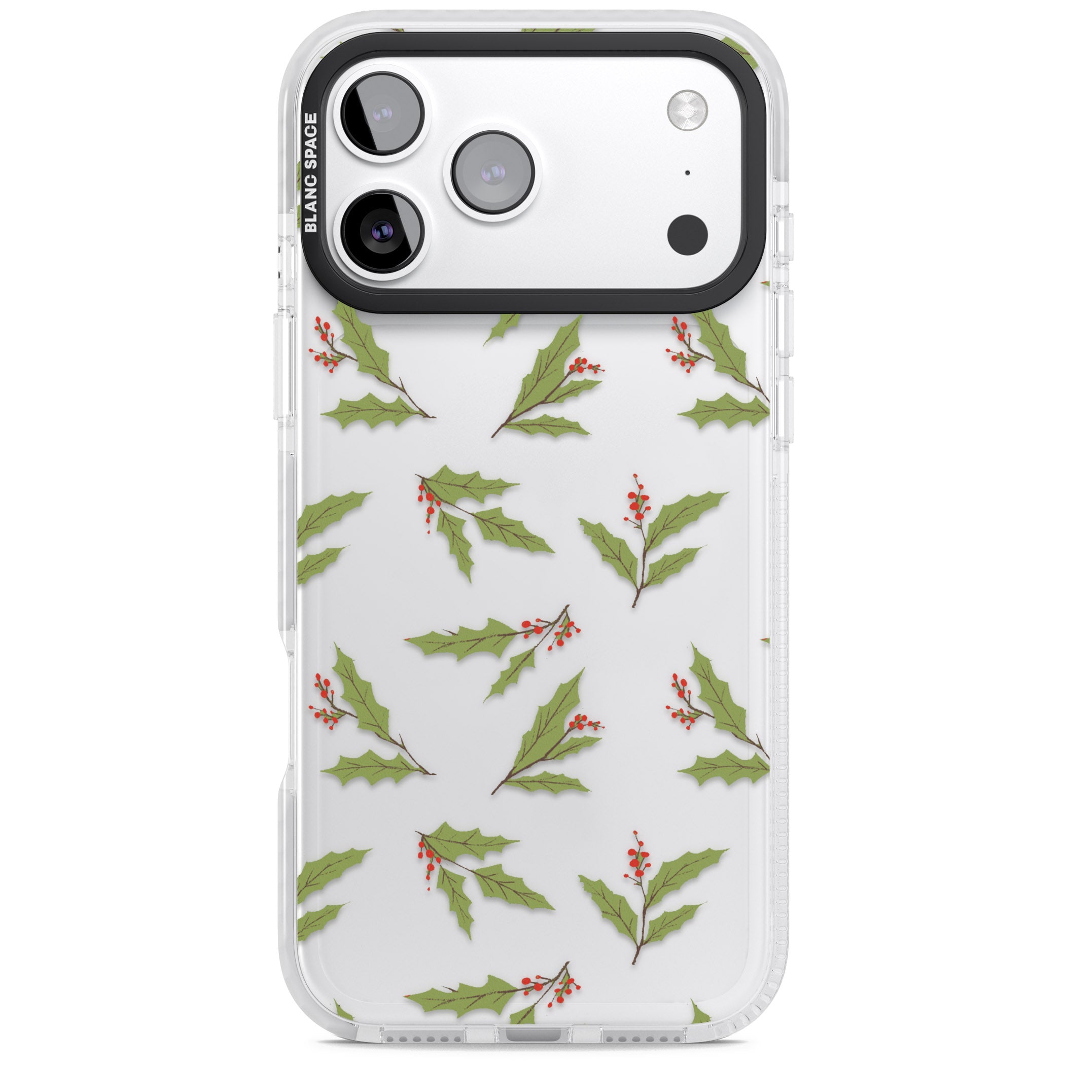Christmas Holly Pattern iPhone 17 Pro Max Impact Clear Phone Case