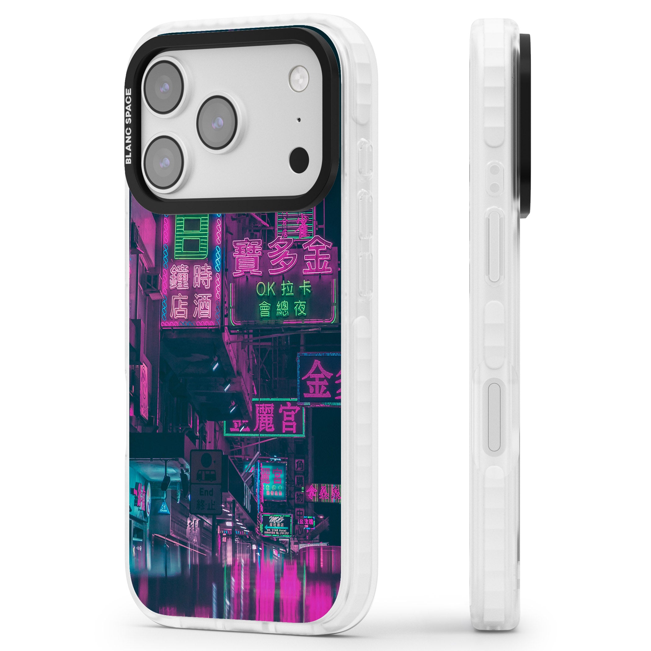 Neon Night Strip iPhone 17 Pro Max Impact Clear Phone Case Side Profile