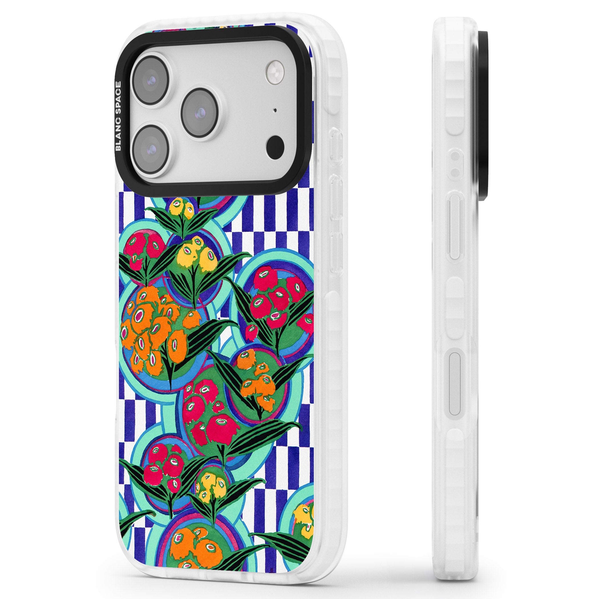 Vintage Fruit Plates iPhone 17 Pro Max Impact Clear Phone Case Side Profile