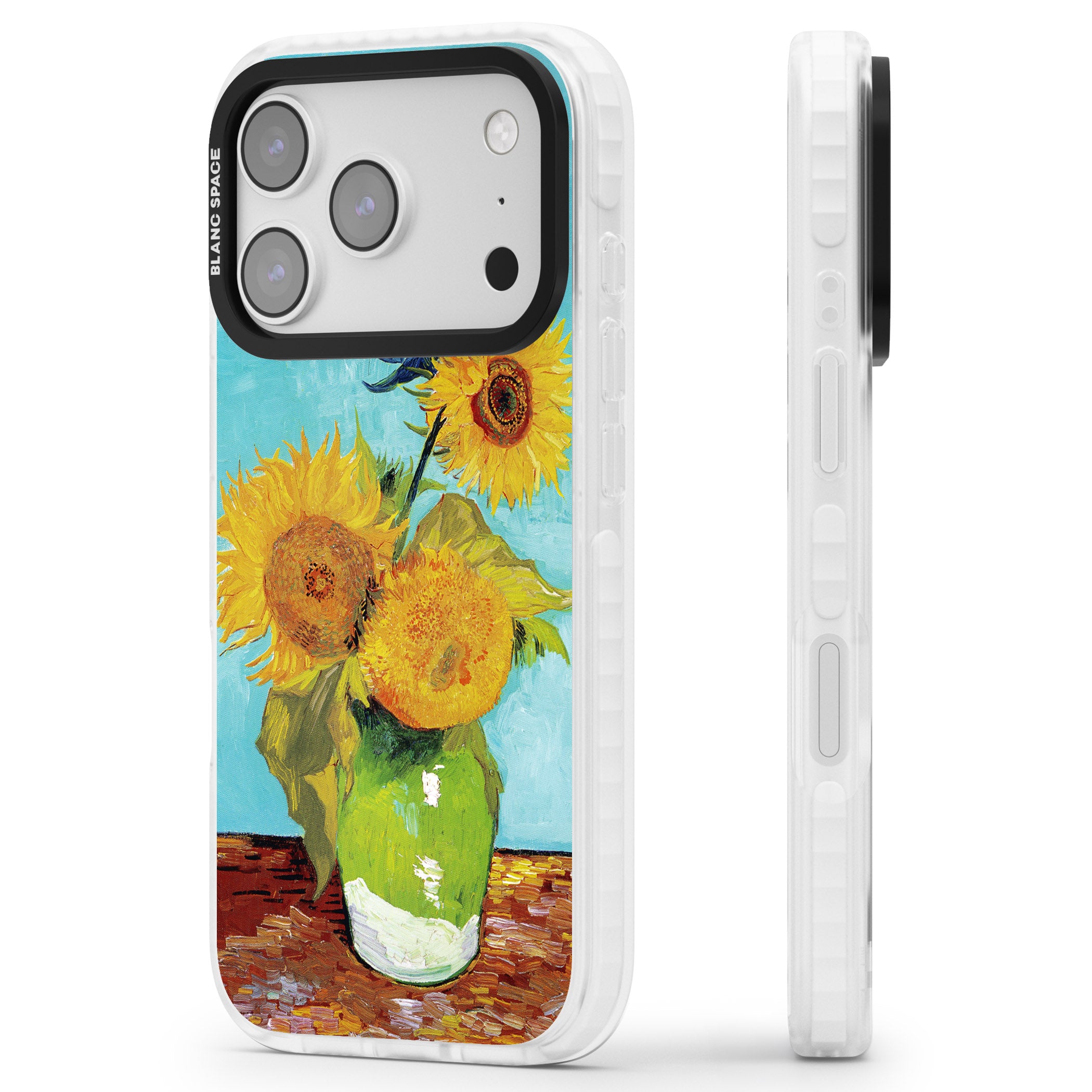 Vase With Three Sunflowers iPhone 17 Pro Max Impact Clear Phone Case Side Profile