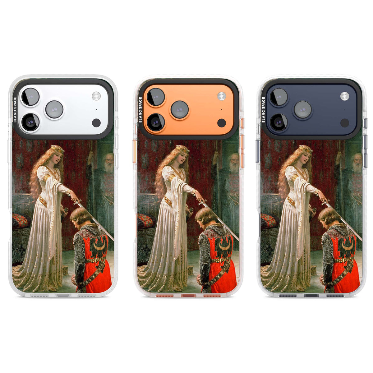The Accolade renaissance art iPhone case featuring Edmund Blair Leighton's painting of a queen knighting a kneeling knight | Black Impact case for iPhone 17 Pro, iPhone 17 Pro Max
