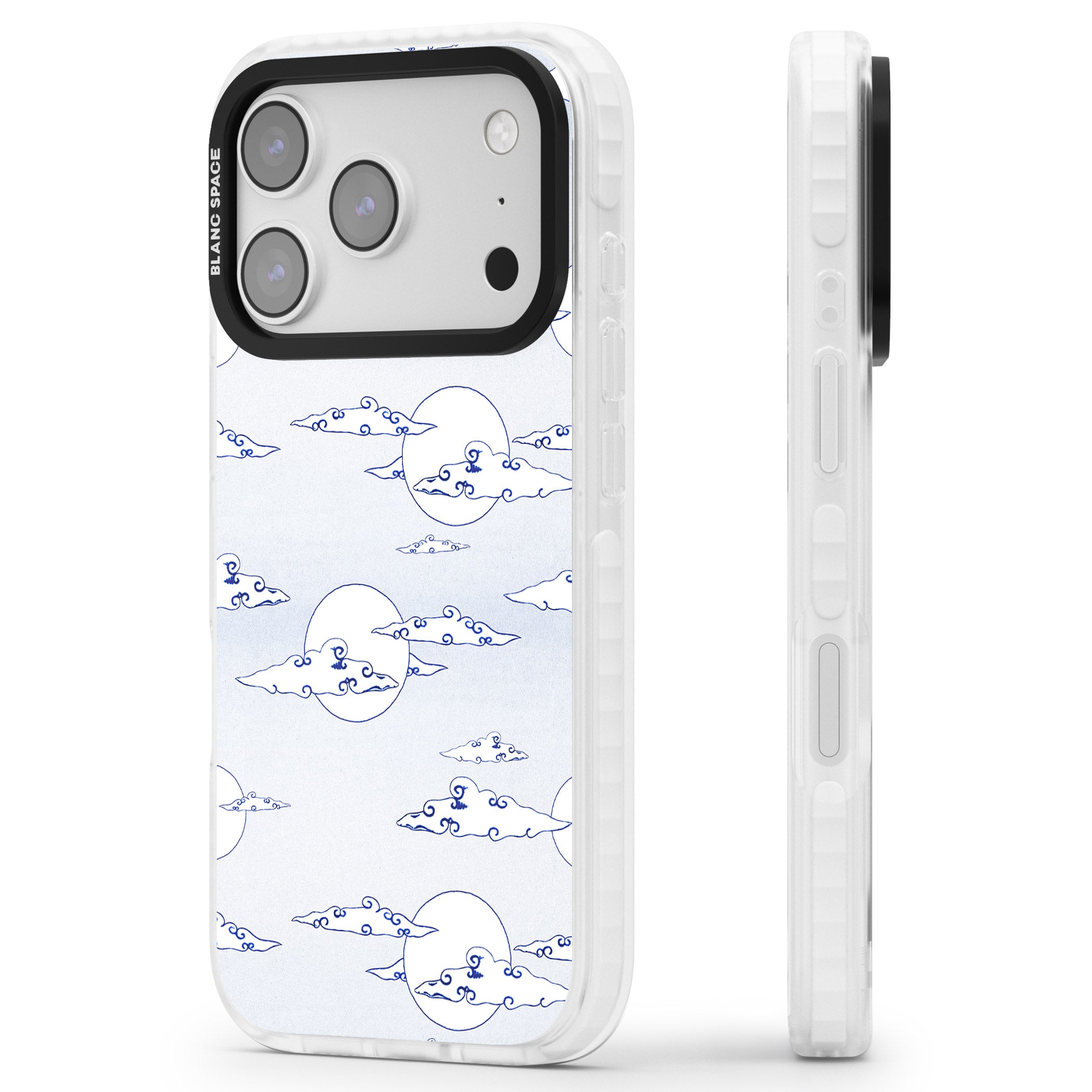 Moon & Clouds iPhone 17 Pro Max Impact Clear Phone Case Side Profile