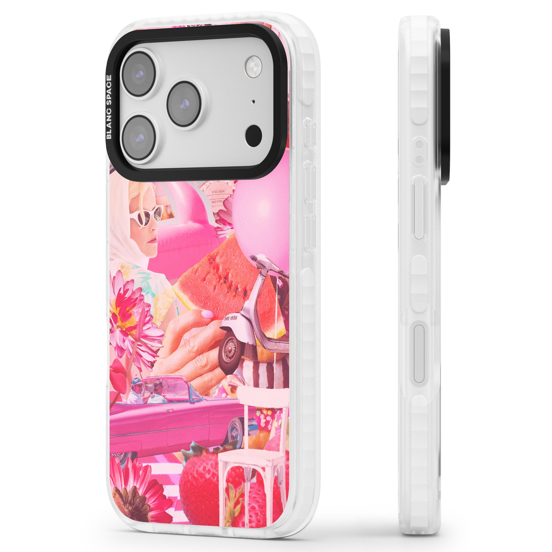 Retro Pink Glamour iPhone 17 Pro Max Impact Clear Phone Case Side Profile