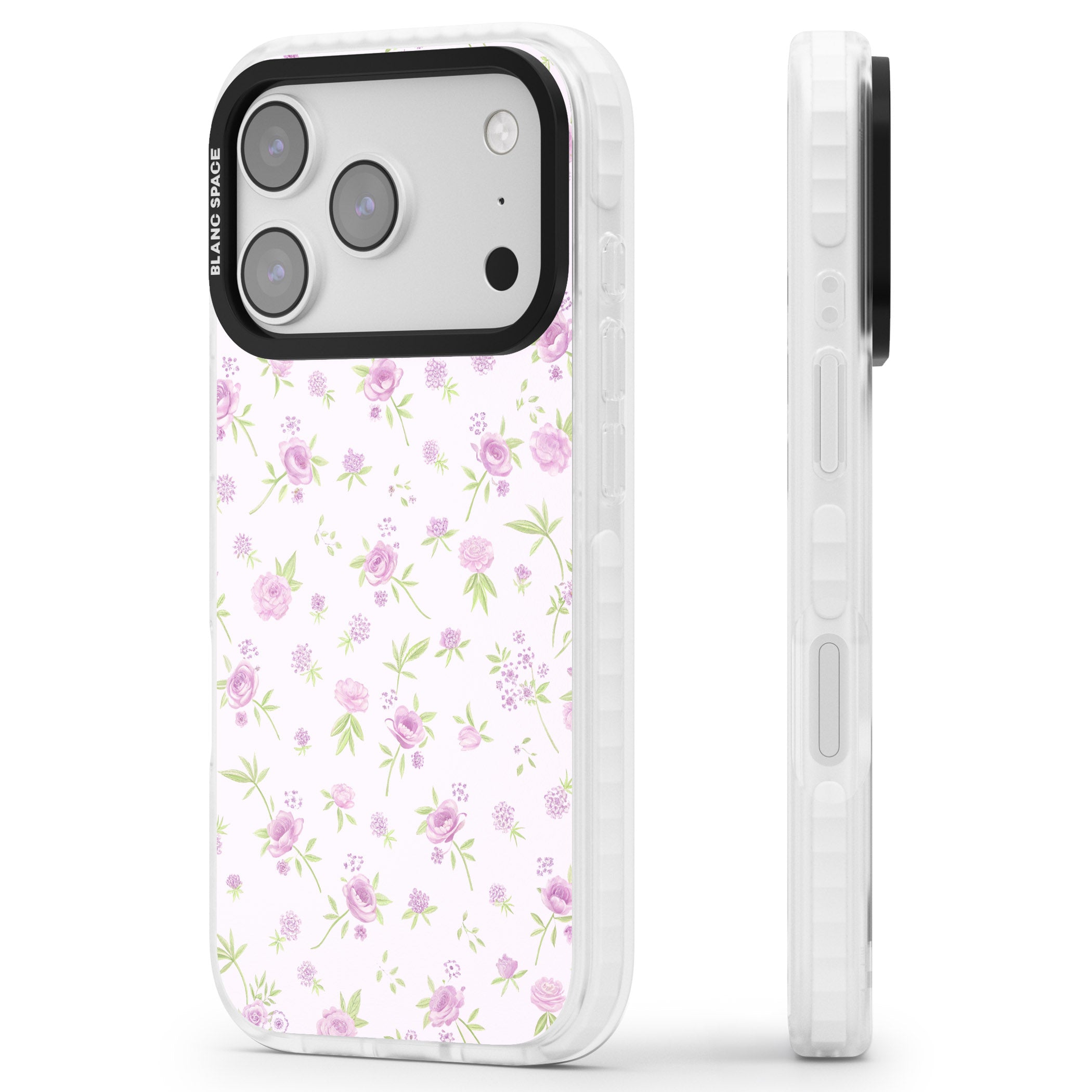 Pink Peonies iPhone 17 Pro Max Impact Clear Phone Case Side Profile