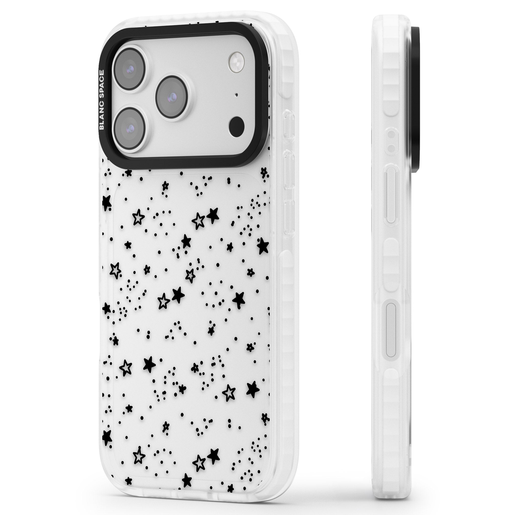 Black Star Speckle iPhone 17 Pro Max Impact Clear Phone Case Side Profile