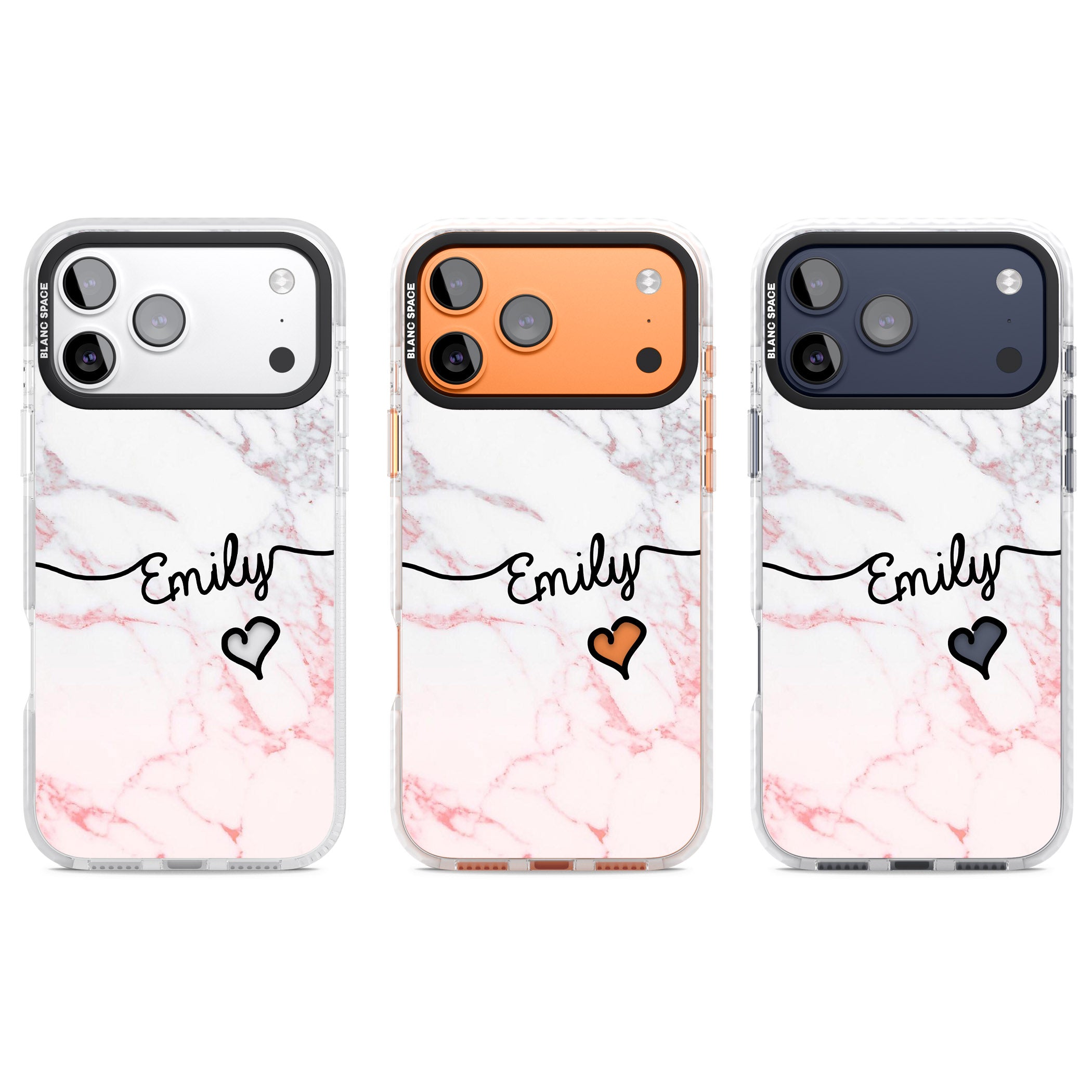 Personalised Pink Fade Marble Heart iPhone 17 Pro Impact Clear Phone Case APT Impact Protection