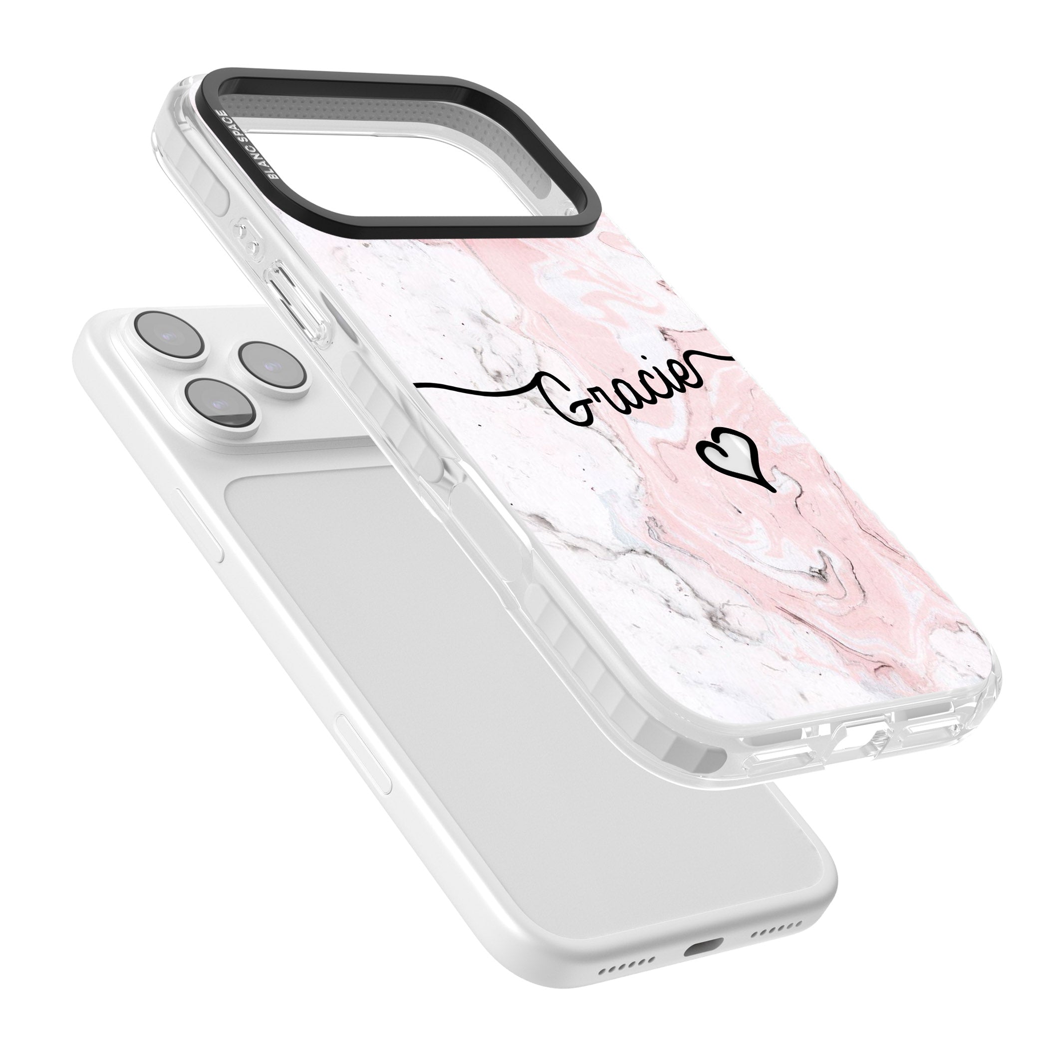 Personalised Pink Marble iPhone 17 Pro Max Impact Clear Phone Case Colours