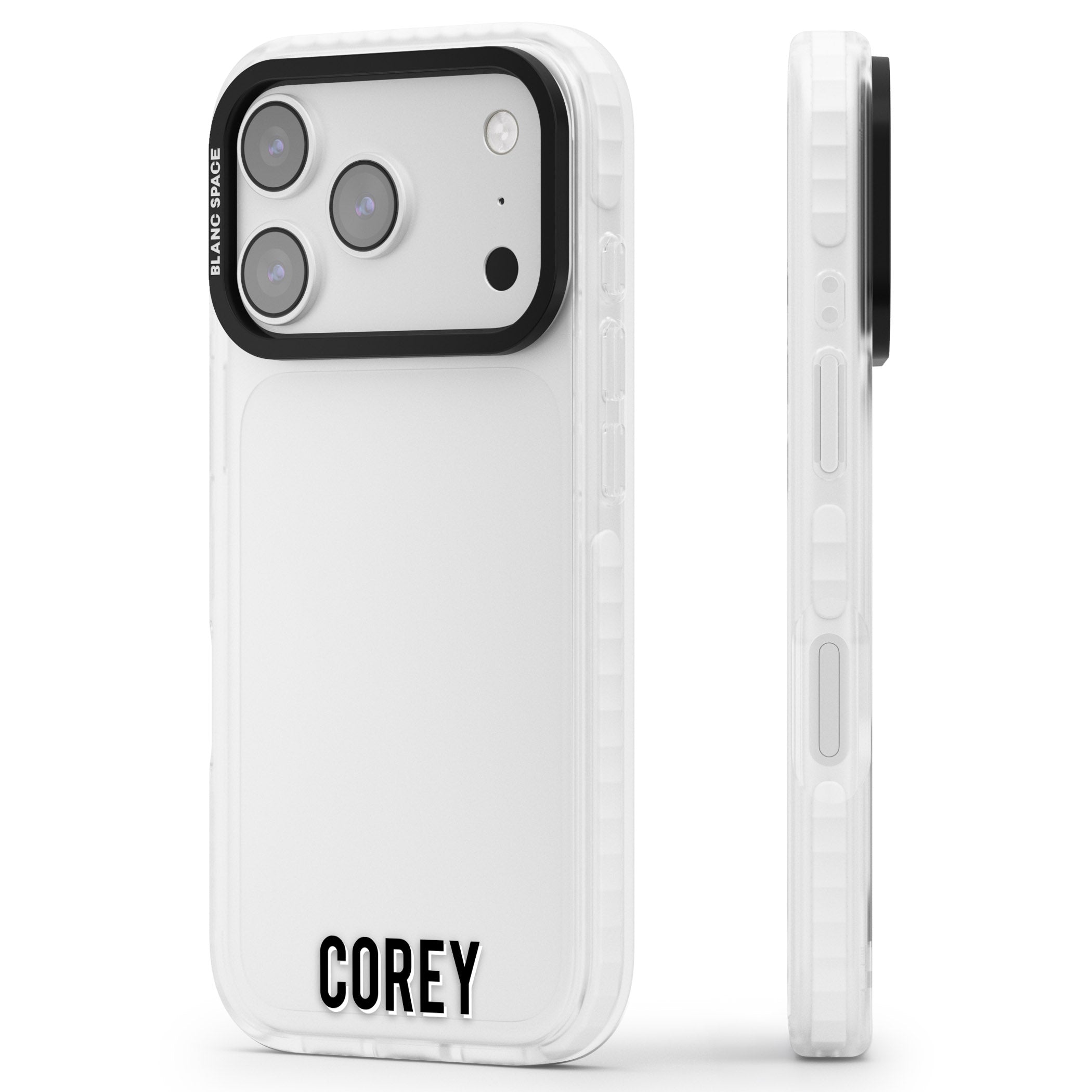 Personalised Bottom Name iPhone 17 Pro Max Impact Clear Phone Case Side Profile