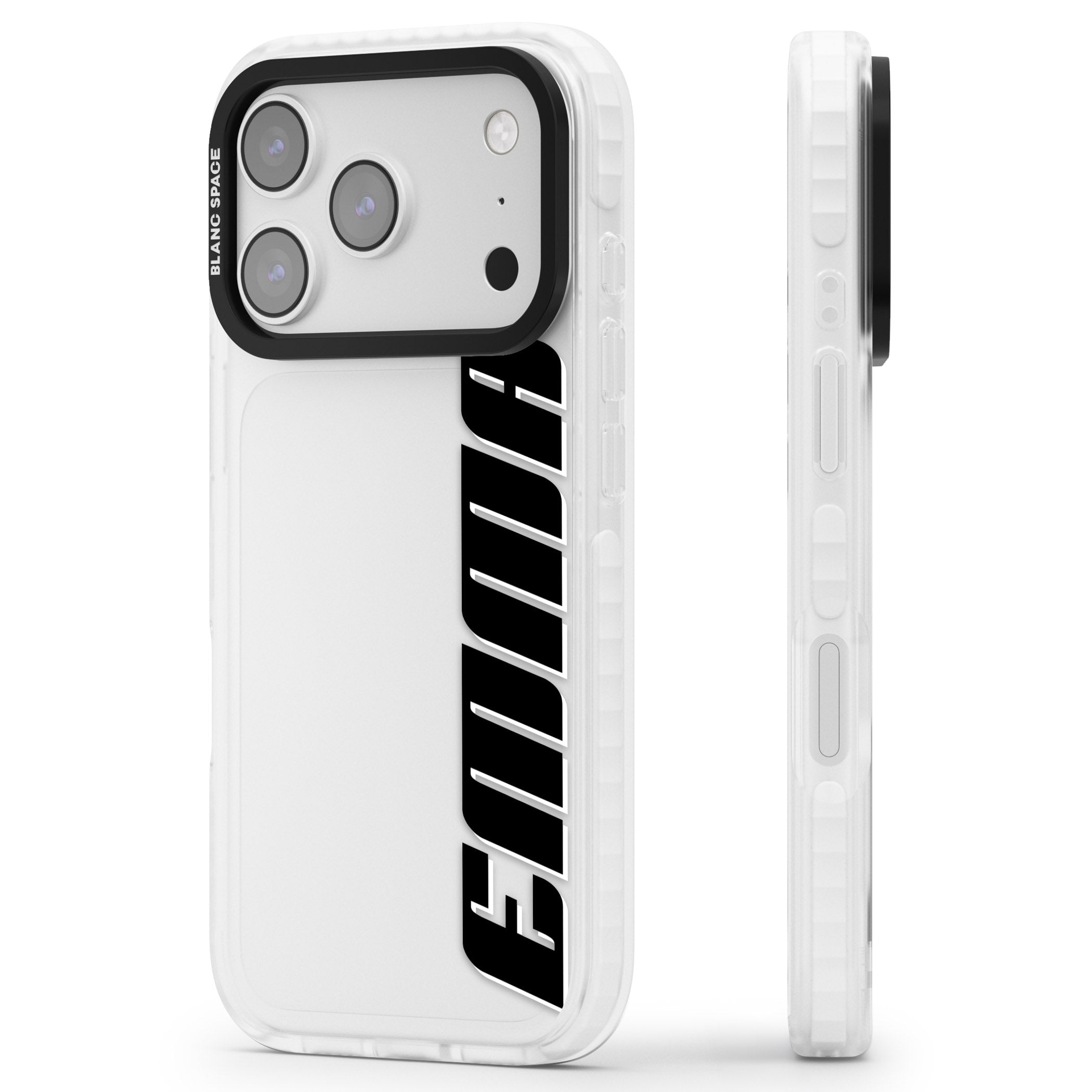 Personalised Vertical Bold Name iPhone 17 Pro Max Impact Clear Phone Case Side Profile