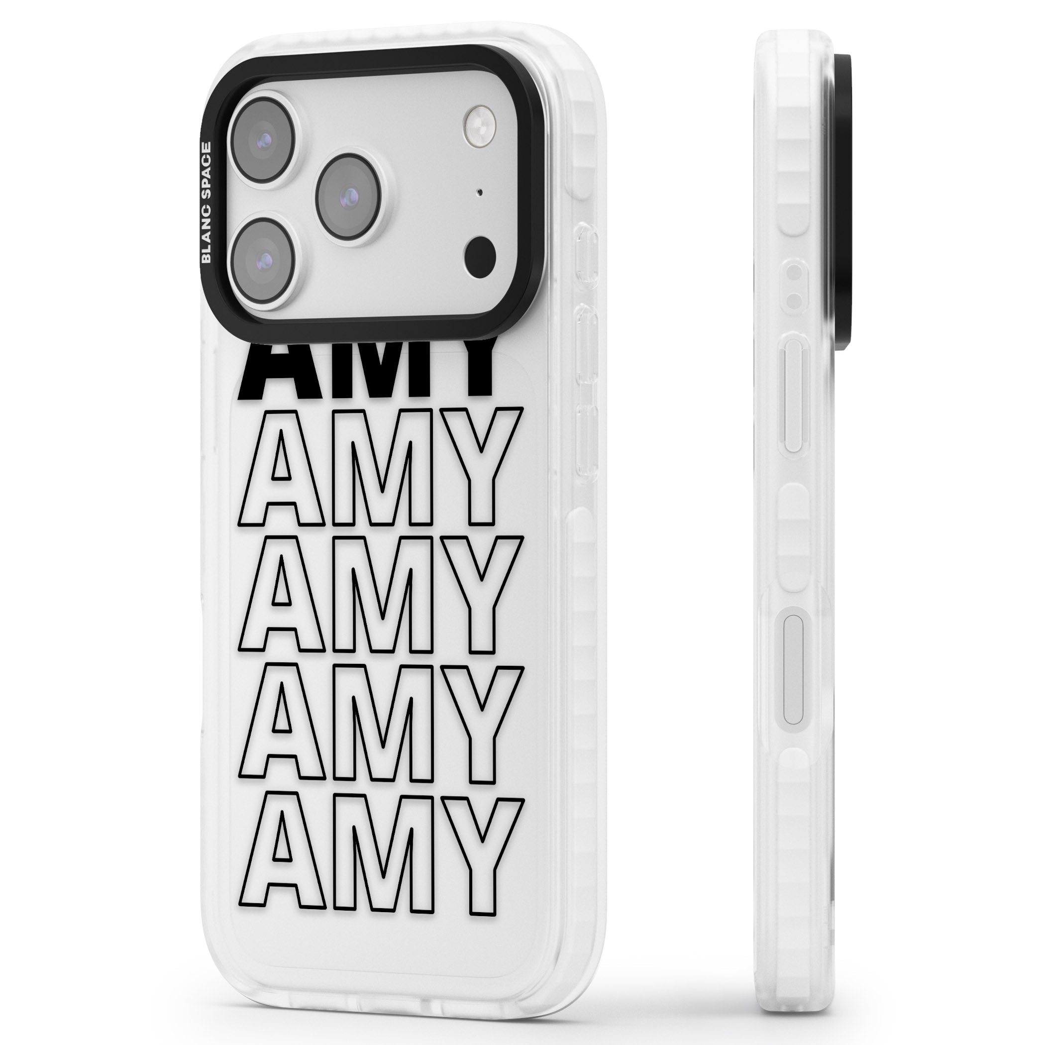 Personalised Bold Name Repetition iPhone 17 Pro Max Impact Clear Phone Case Side Profile