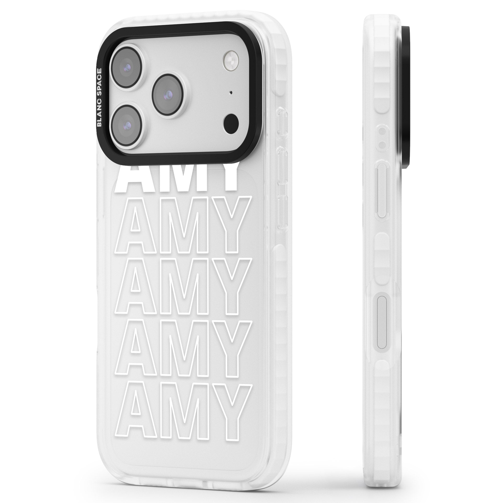 Personalised Bold Name Repeated iPhone 17 Pro Max Impact Clear Phone Case Side Profile
