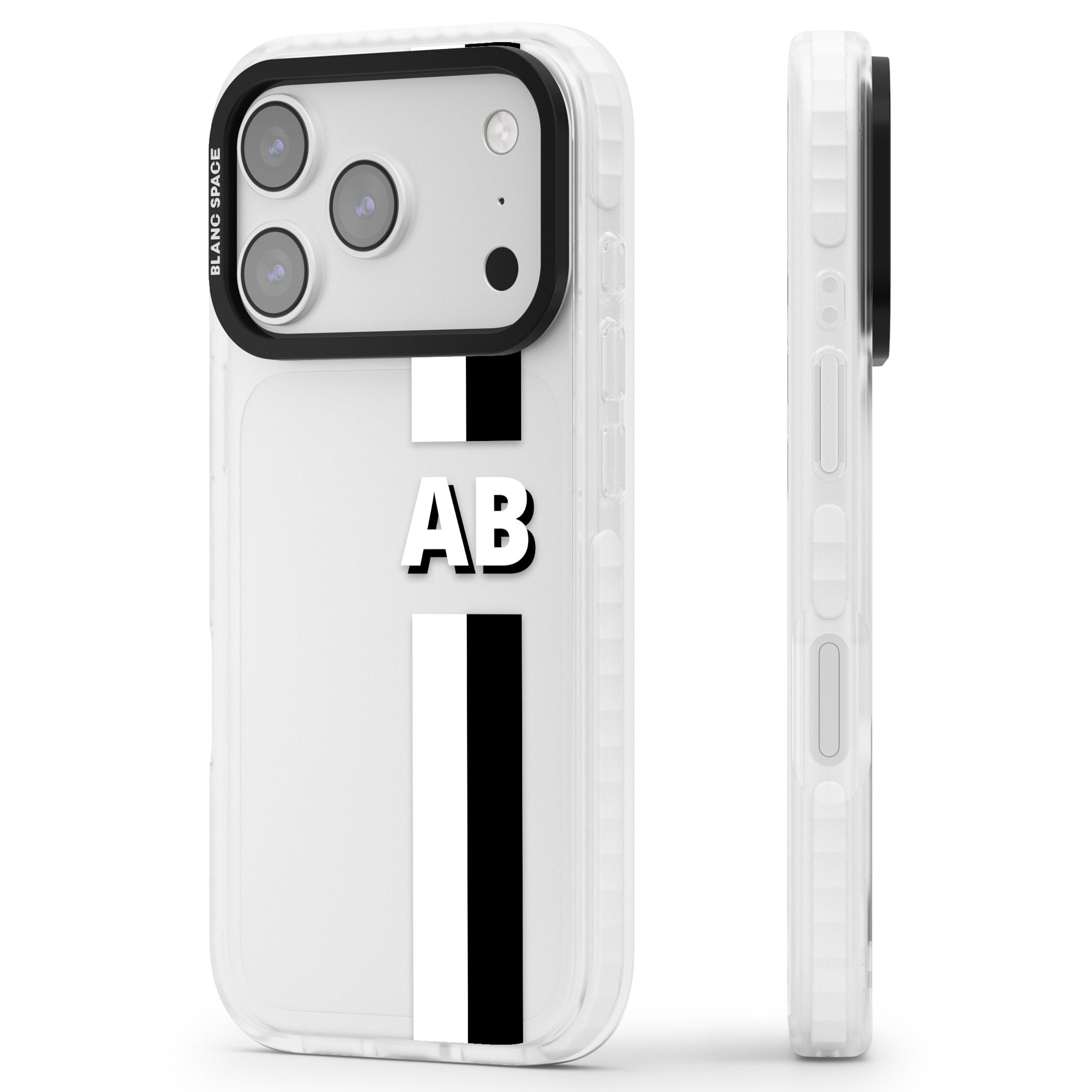 Personalised Bold Two Stripe Name iPhone 17 Pro Max Impact Clear Phone Case Side Profile