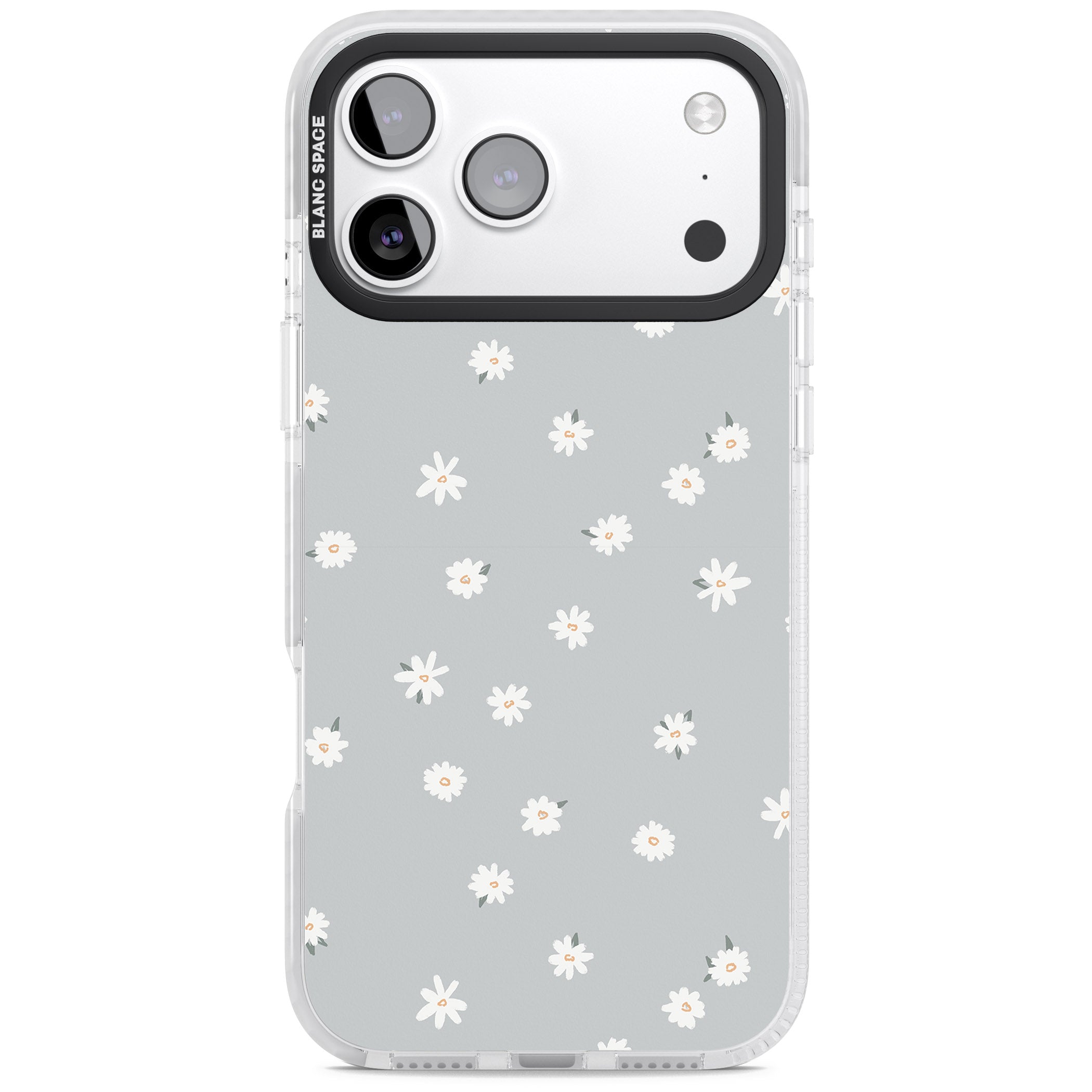 Painted Daisy Blue Grey iPhone 17 Pro Max Impact Clear Phone Case