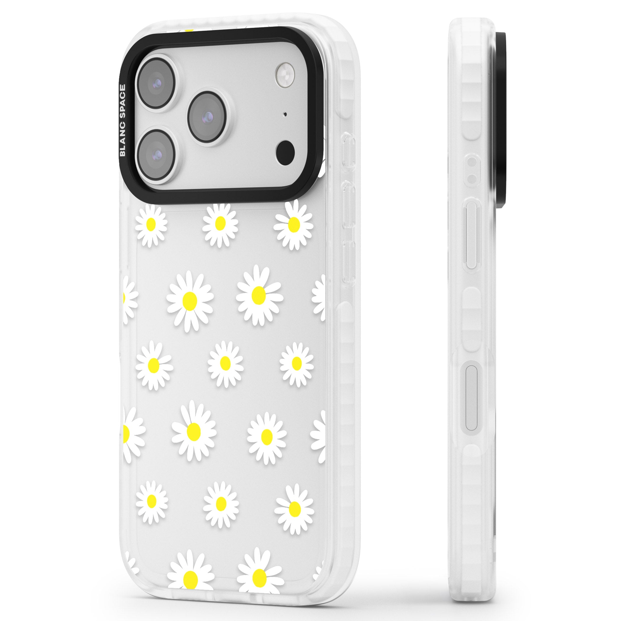 Personalised White Daisy Pattern iPhone 17 Pro Max Impact Clear Phone Case Side Profile