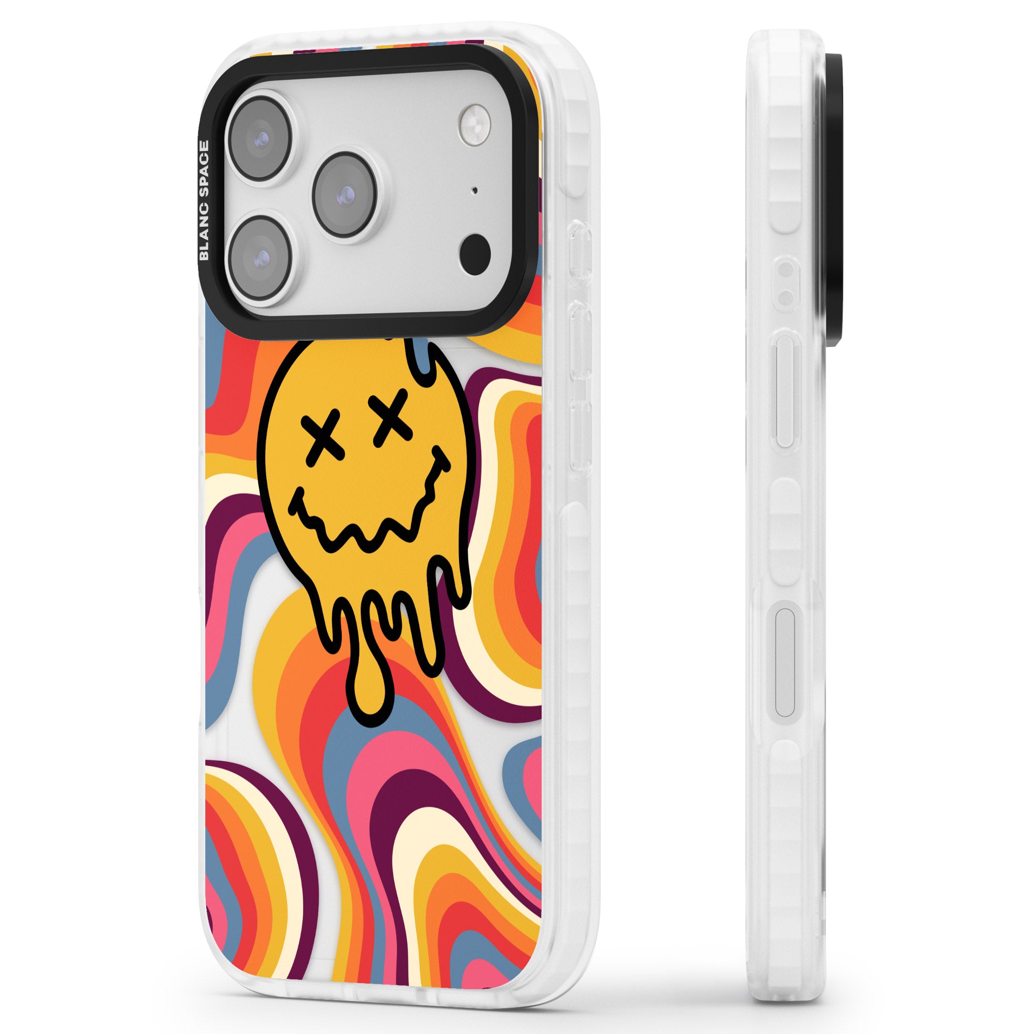 Trippy Face Melt iPhone 17 Pro Max Impact Clear Phone Case Side Profile