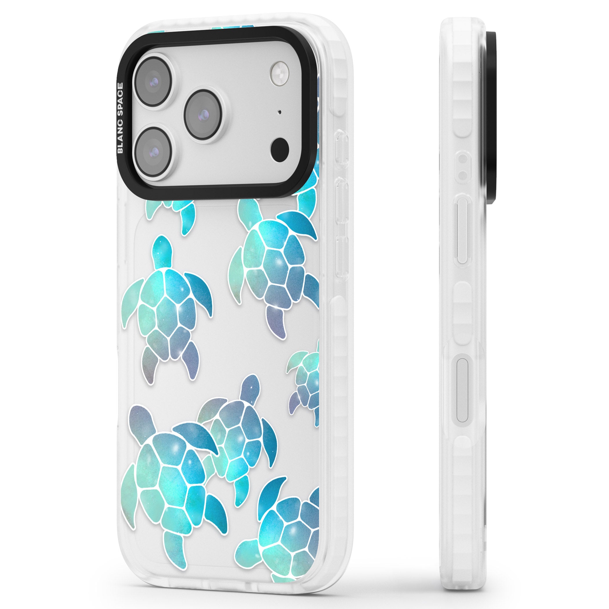 Aqua Space Turtles iPhone 17 Pro Max Impact Clear Phone Case Side Profile