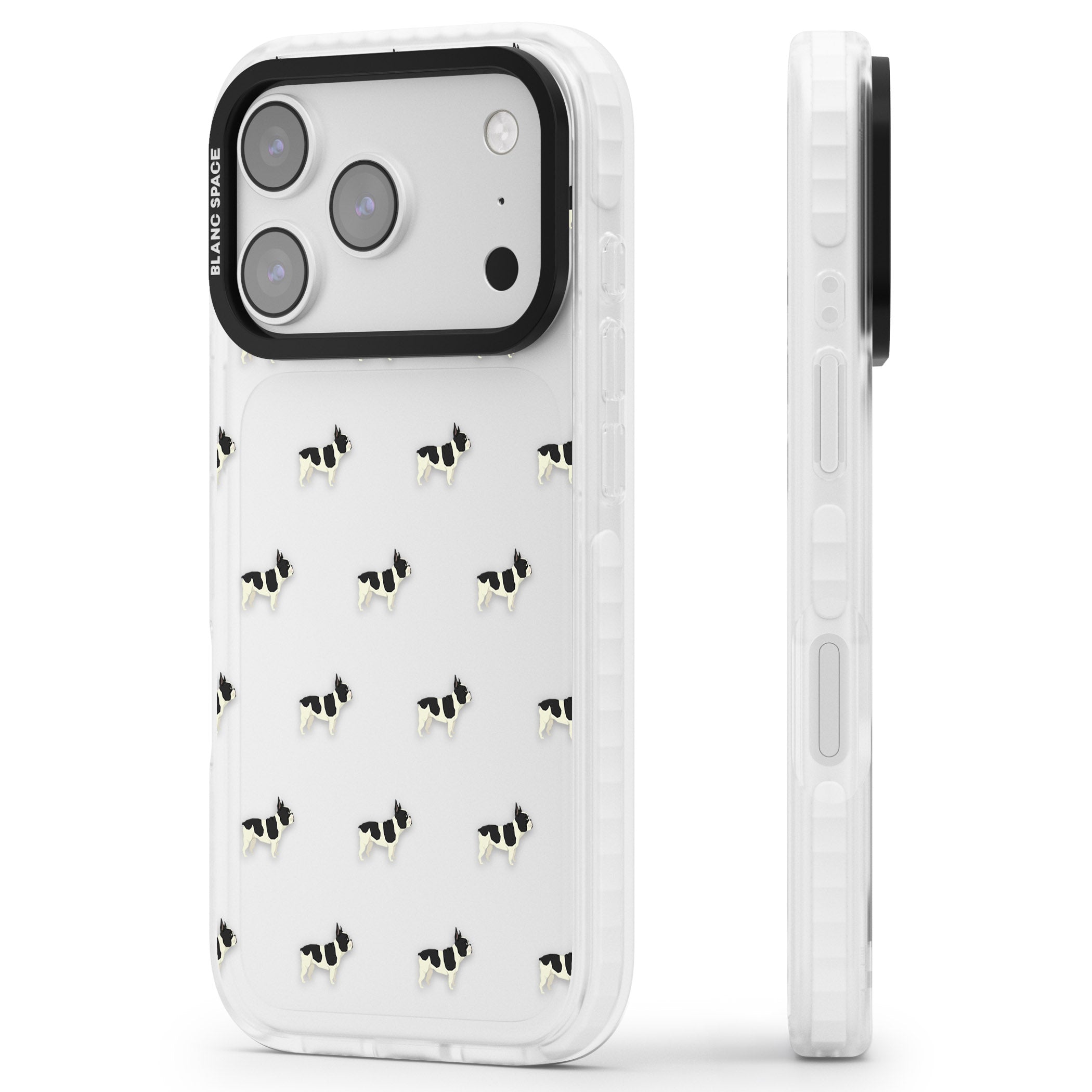 Frenchie Repeat Dog iPhone 17 Pro Max Impact Clear Phone Case Side Profile