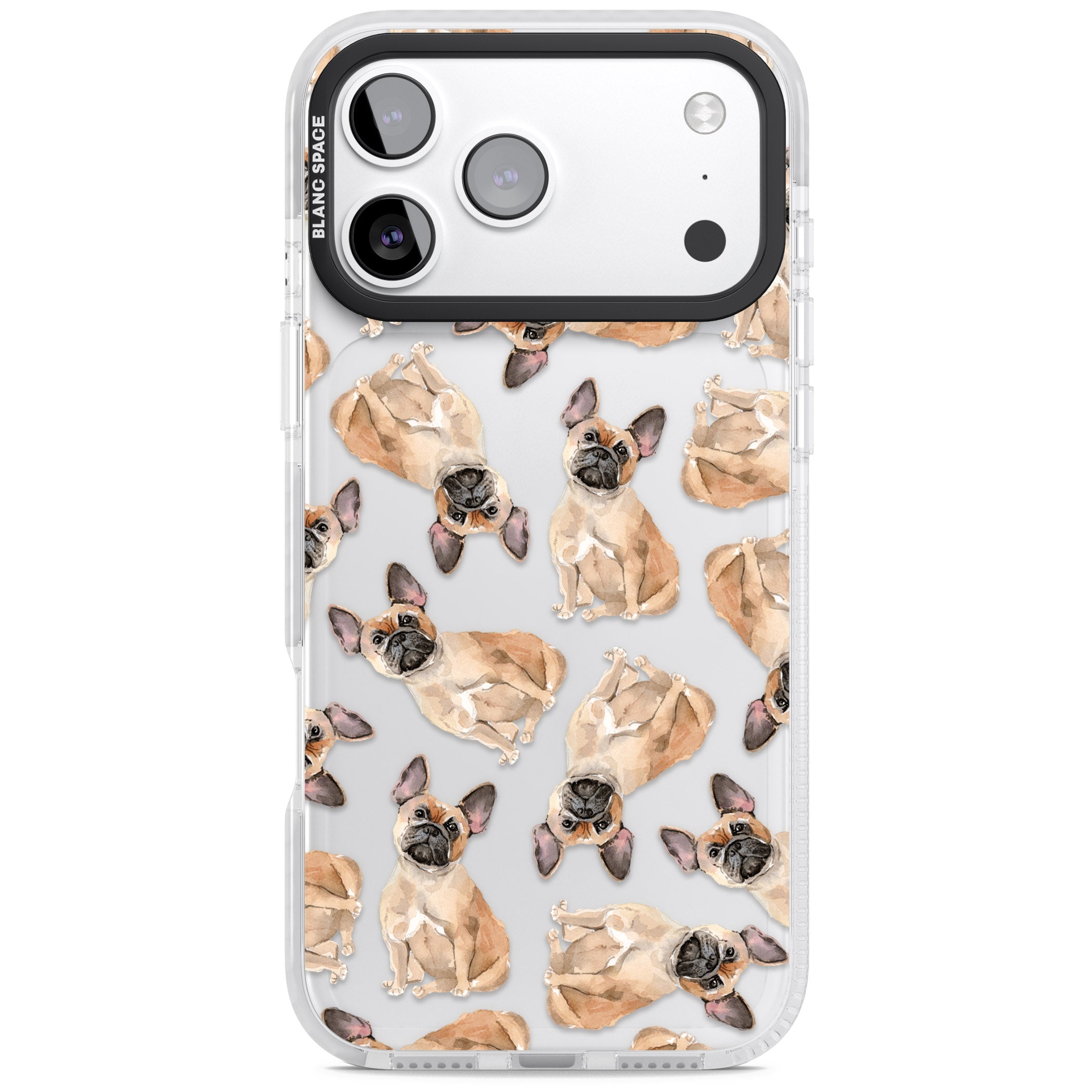 French Bulldog Watercolour Pattern iPhone 17 Pro Max Impact Clear Phone Case