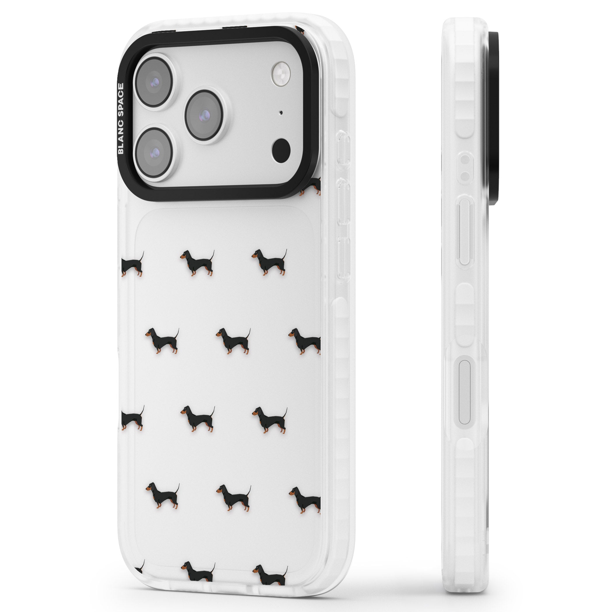 Dachshund Pattern Clear iPhone 17 Pro Max Impact Clear Phone Case Side Profile