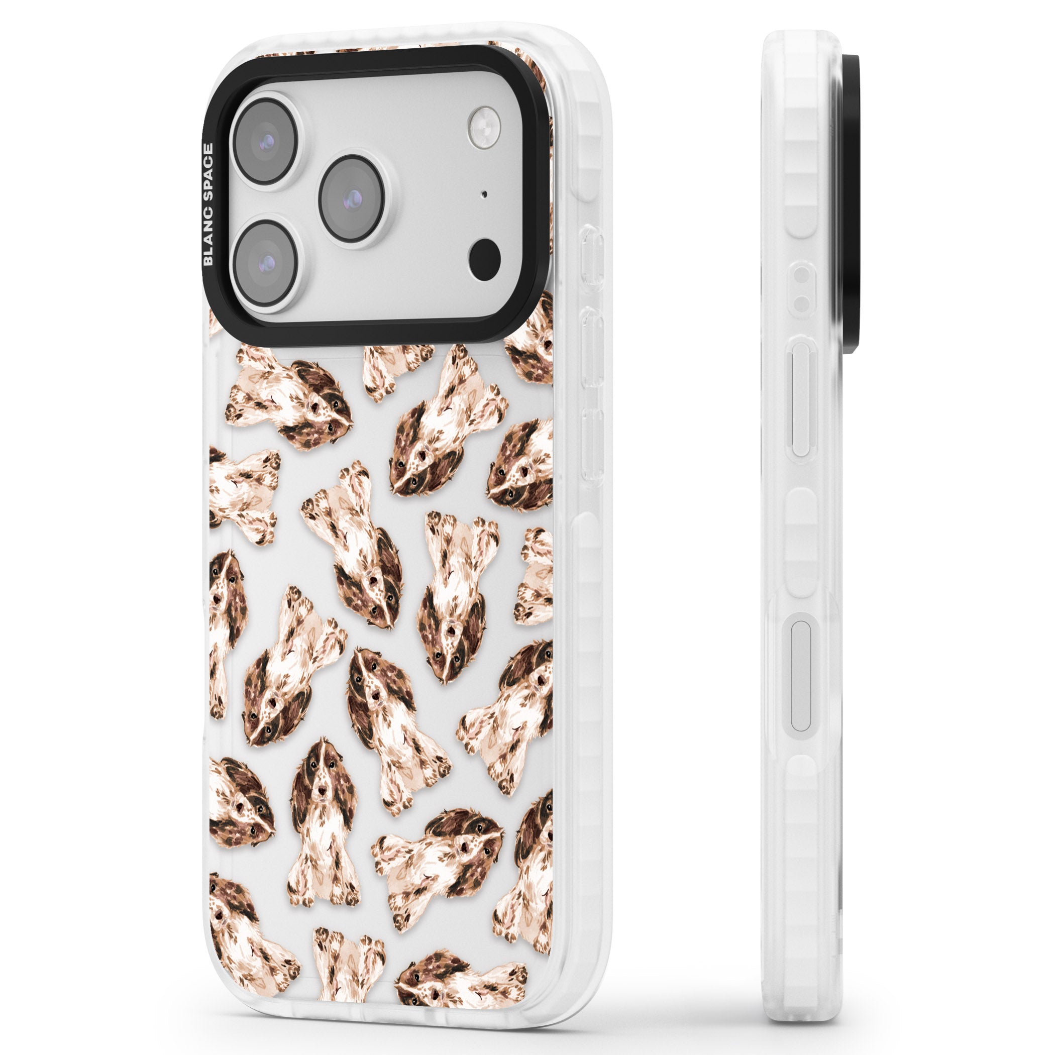 Cocker Spaniel (Brown) Watercolour Dog Pattern iPhone 17 Pro Max Impact Clear Phone Case Side Profile