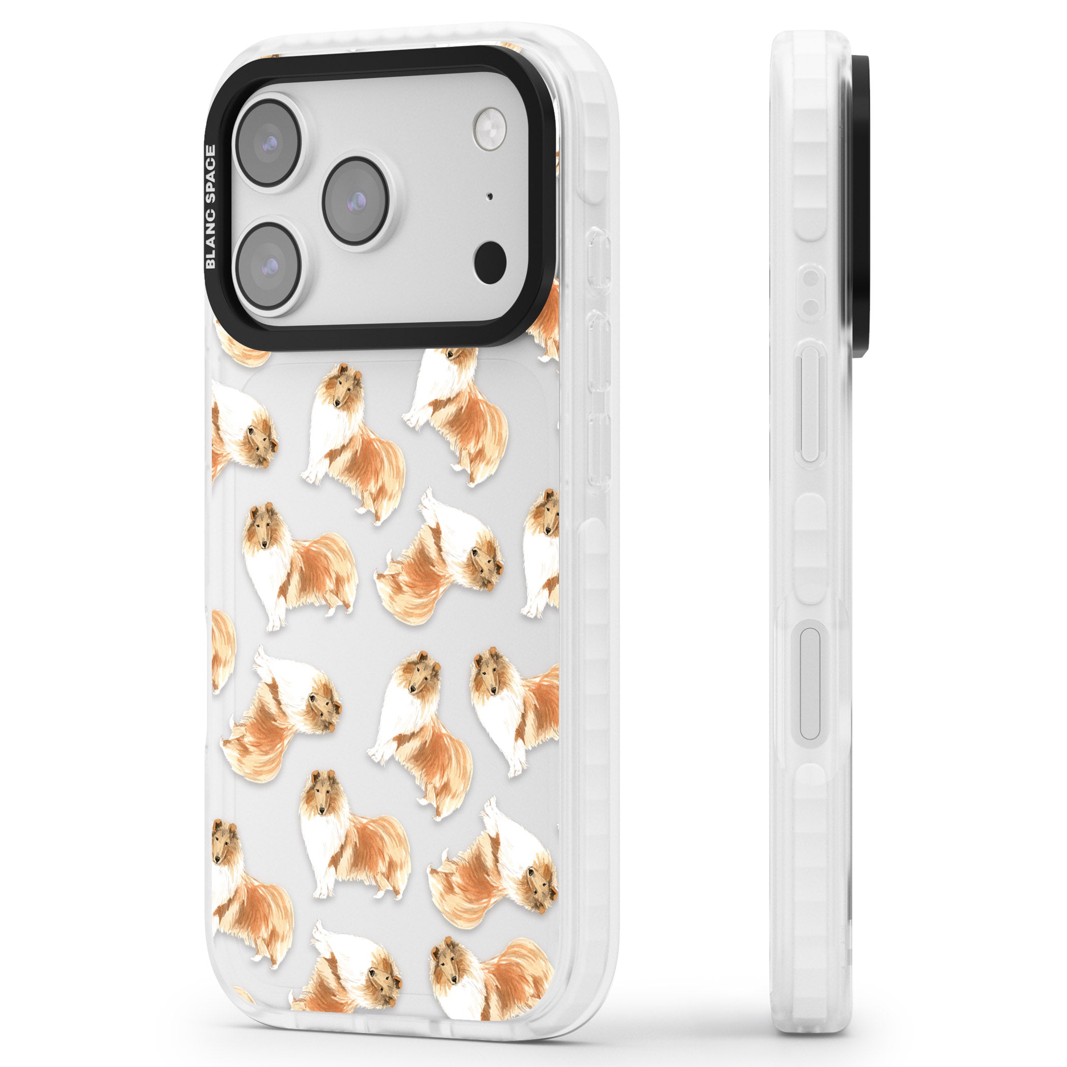 Collie Watercolor iPhone 17 Pro Max Impact Clear Phone Case Side Profile
