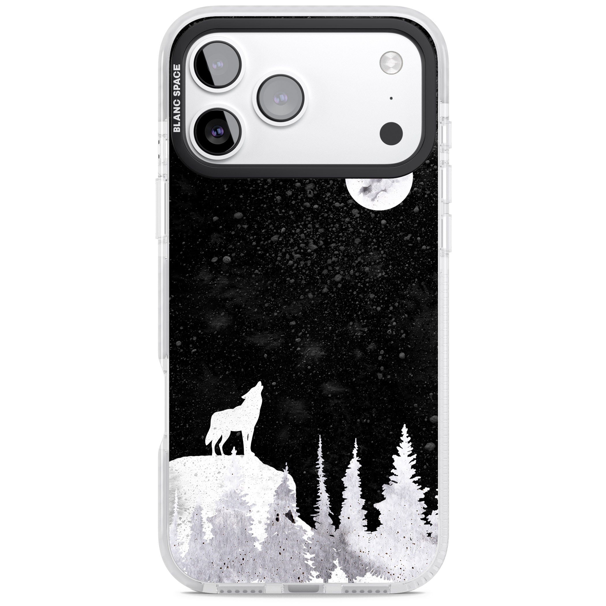 Moon Phases: Wolf & Full Moon iPhone 17 Pro Impact Clear Phone Case