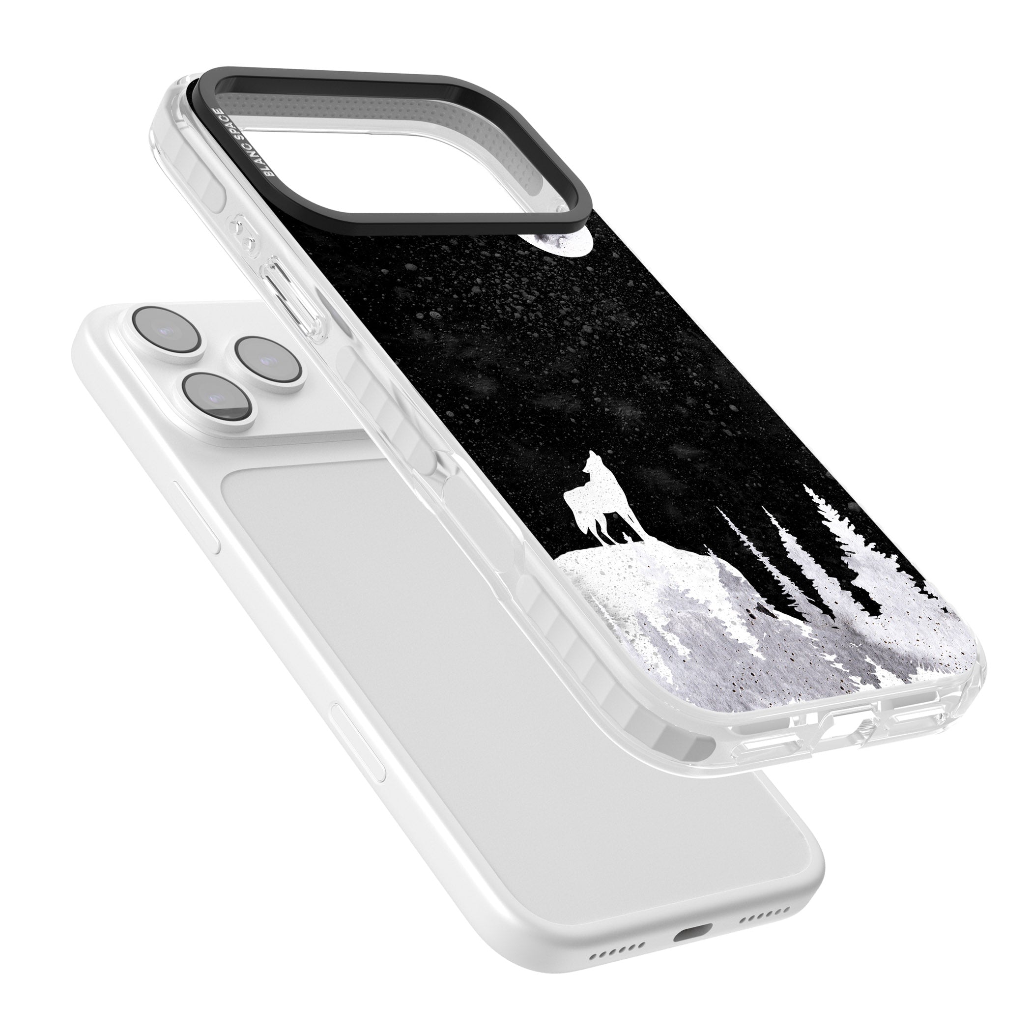 Moon Phases: Wolf & Full Moon iPhone 17 Pro Impact Clear Phone Case Colours