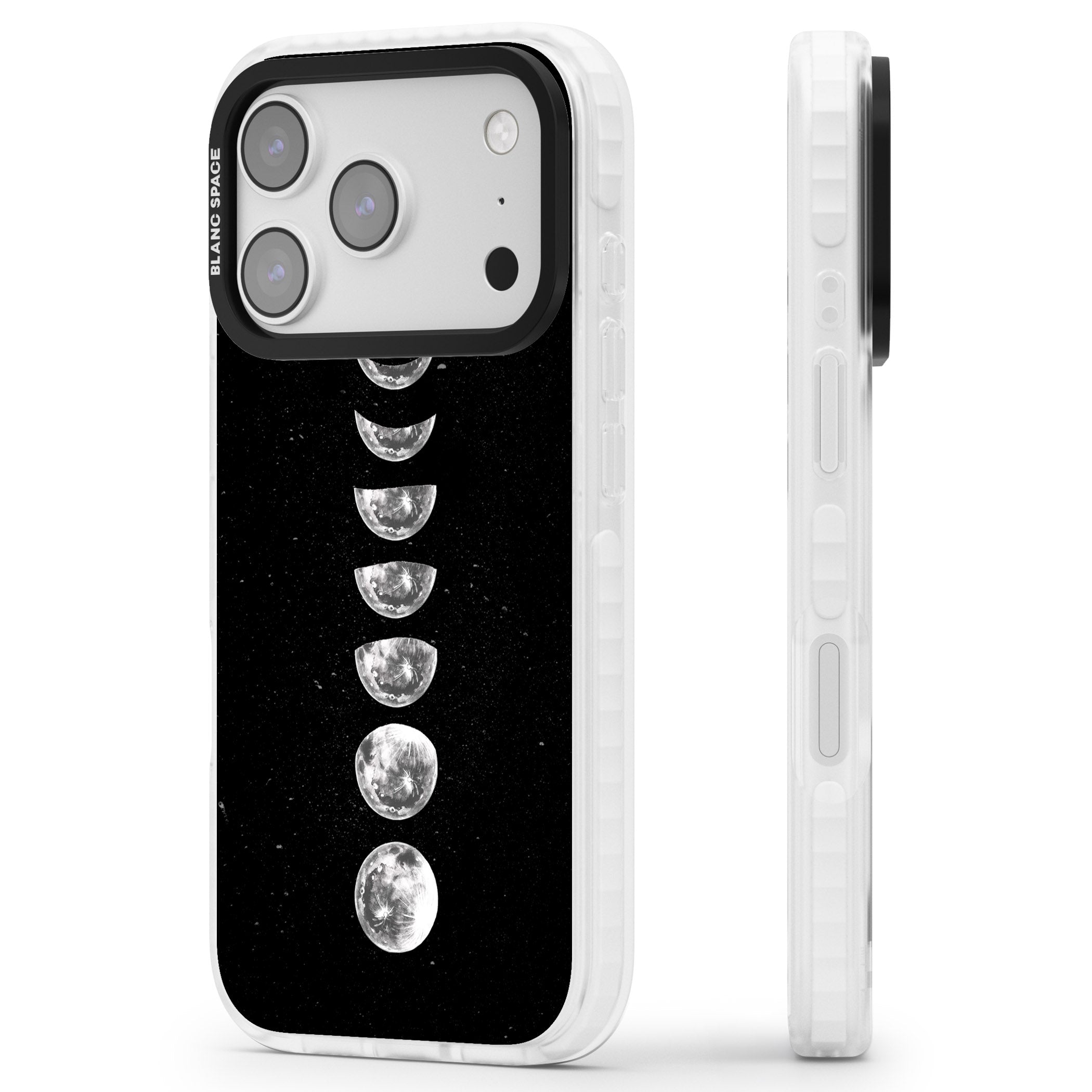 Light Watercolour Moons iPhone 17 Pro Max Impact Clear Phone Case Side Profile