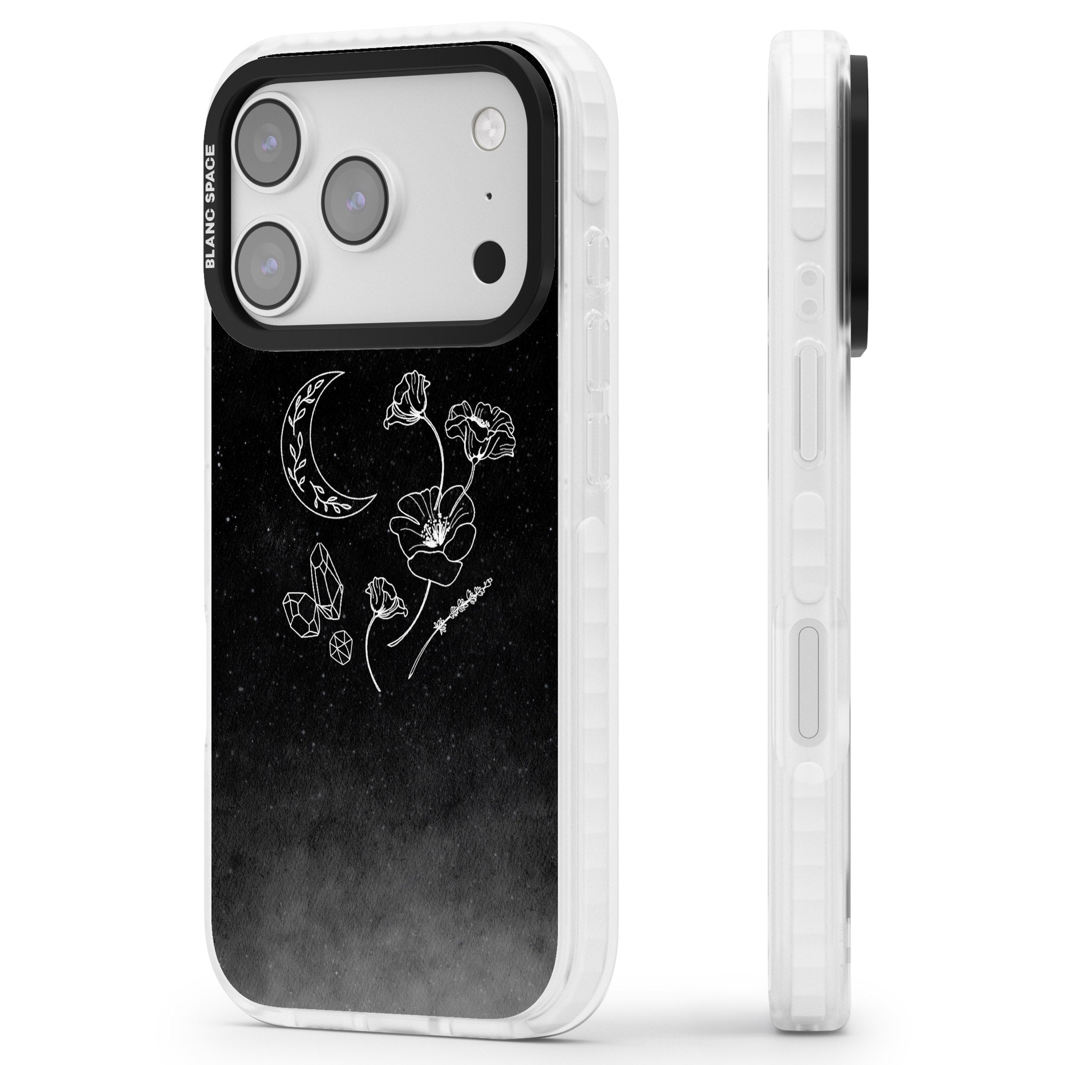 Midnight Moon Botanic iPhone 17 Pro Max Impact Clear Phone Case Side Profile