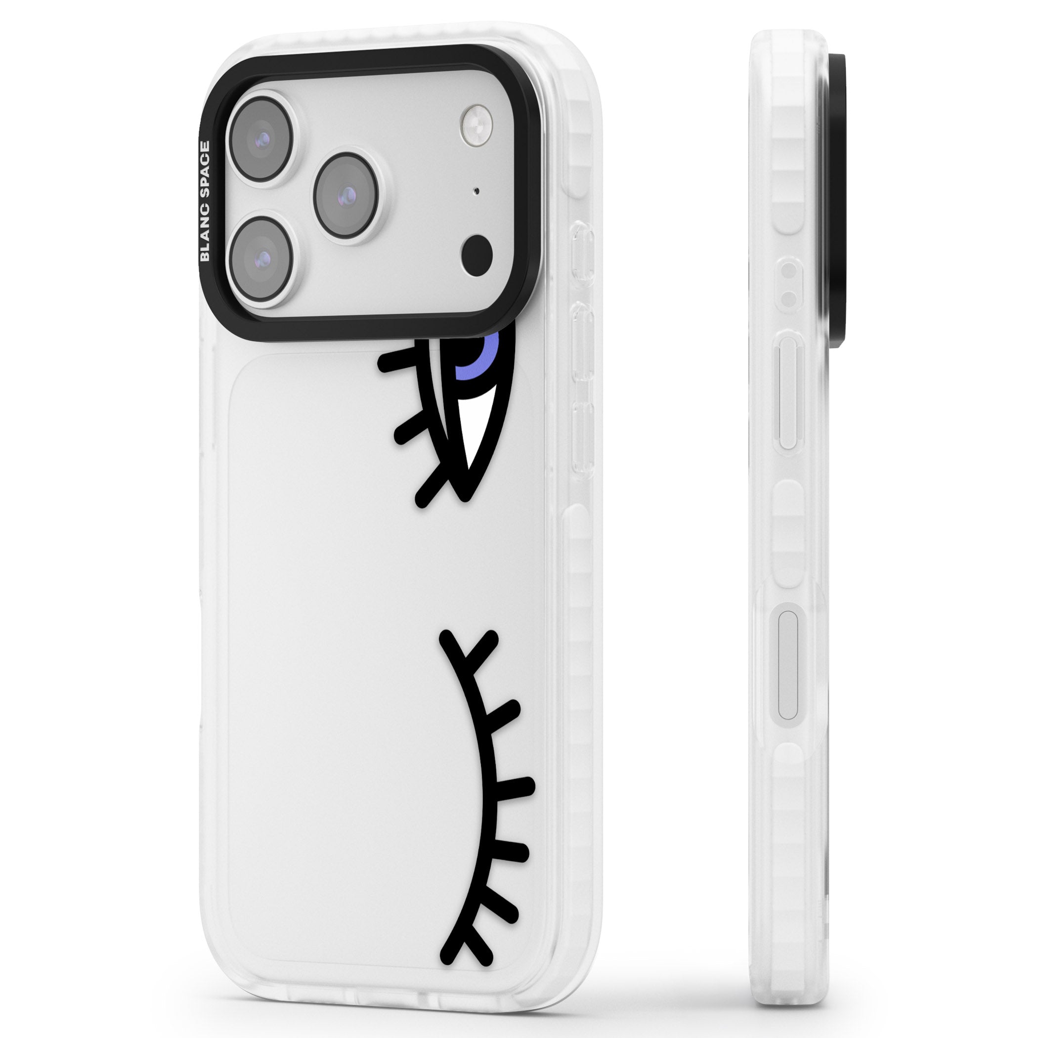 Winking Eyes Transparent Pattern iPhone 17 Pro Impact Clear Phone Case Side Profile